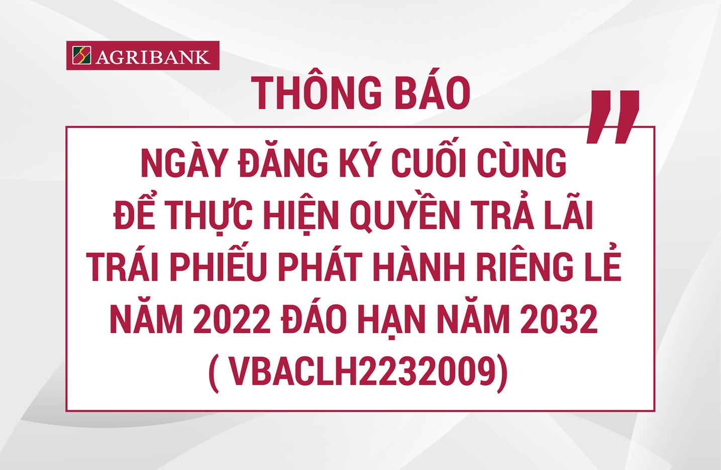 Agribank chốt ngày trả lãi trái phiếu