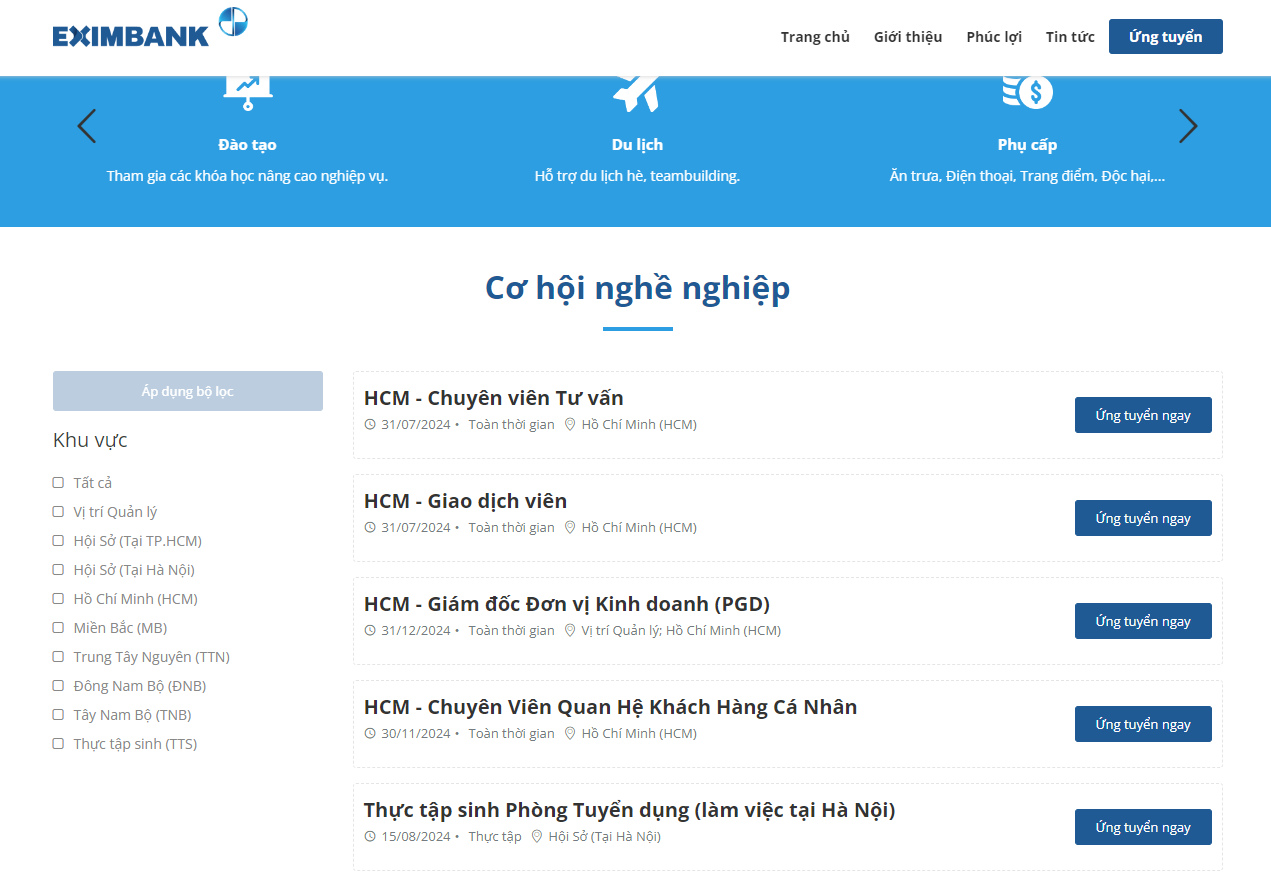 Eximbank tuyển dụng nhiều vị trí trên khắp cả nước