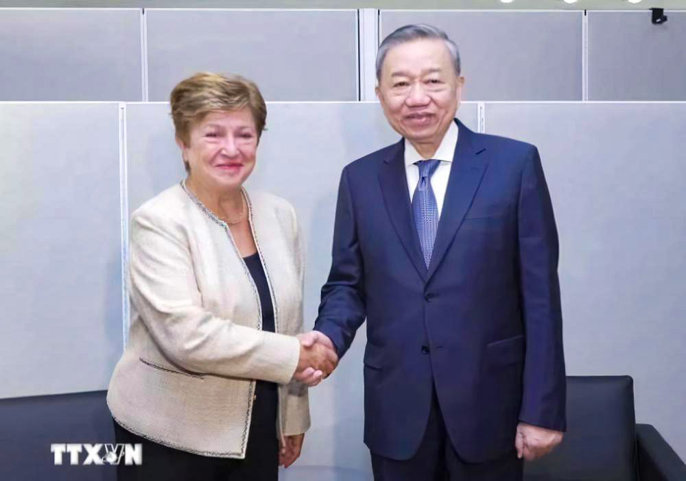 Tổng Bí thư, Chủ tịch nước Tô Lâm tiếp Tổng Giám đốc IMF Kristalina Georgieva (Ảnh: TTXVN)