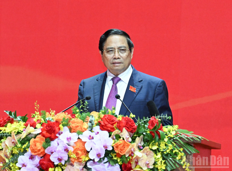 Bí thư Đảng ủy Chính phủ, Thủ tướng Chính phủ Phạm Minh Chính phát biểu ý kiến tại phiên trù bị Đại hội. (Ảnh: TRẦN HẢI)