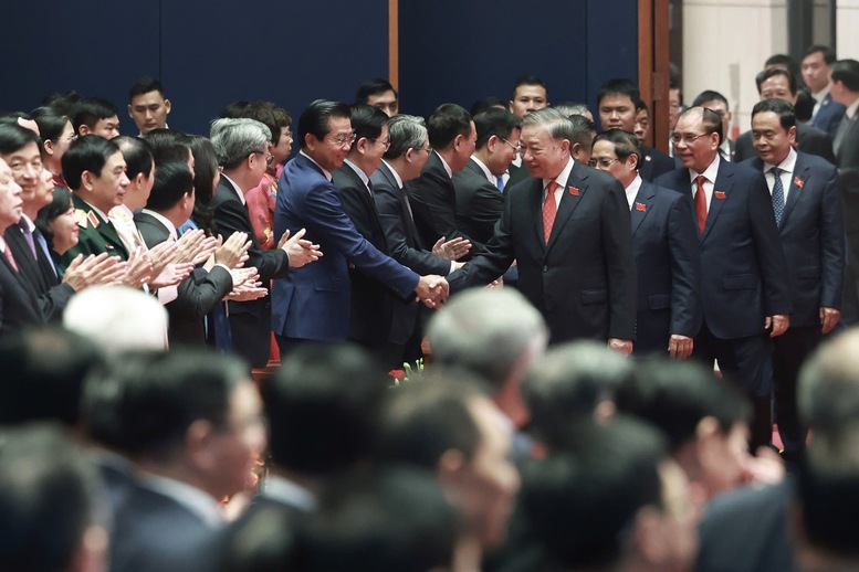 Tổng Bí thư Tô Lâm, Thủ tướng Phạm Minh Chính và các đồng chí lãnh đạo, nguyên lãnh đạo Đảng, Nhà nước dự Đại hội Đảng bộ Chính phủ lần thứ I, nhiệm kỳ 2025-2030 - Ảnh: VGP/Nhật Bắc