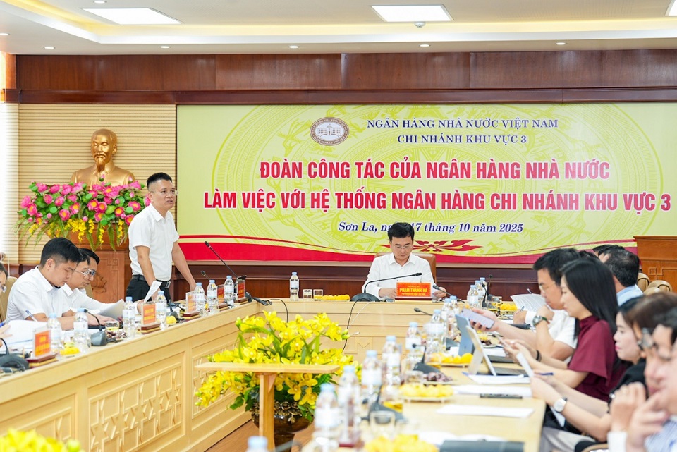 Ông Trịnh Công Văn - quyền Giám đốc NHNN Khu vực 3 phát biểu tại buổi làm việc