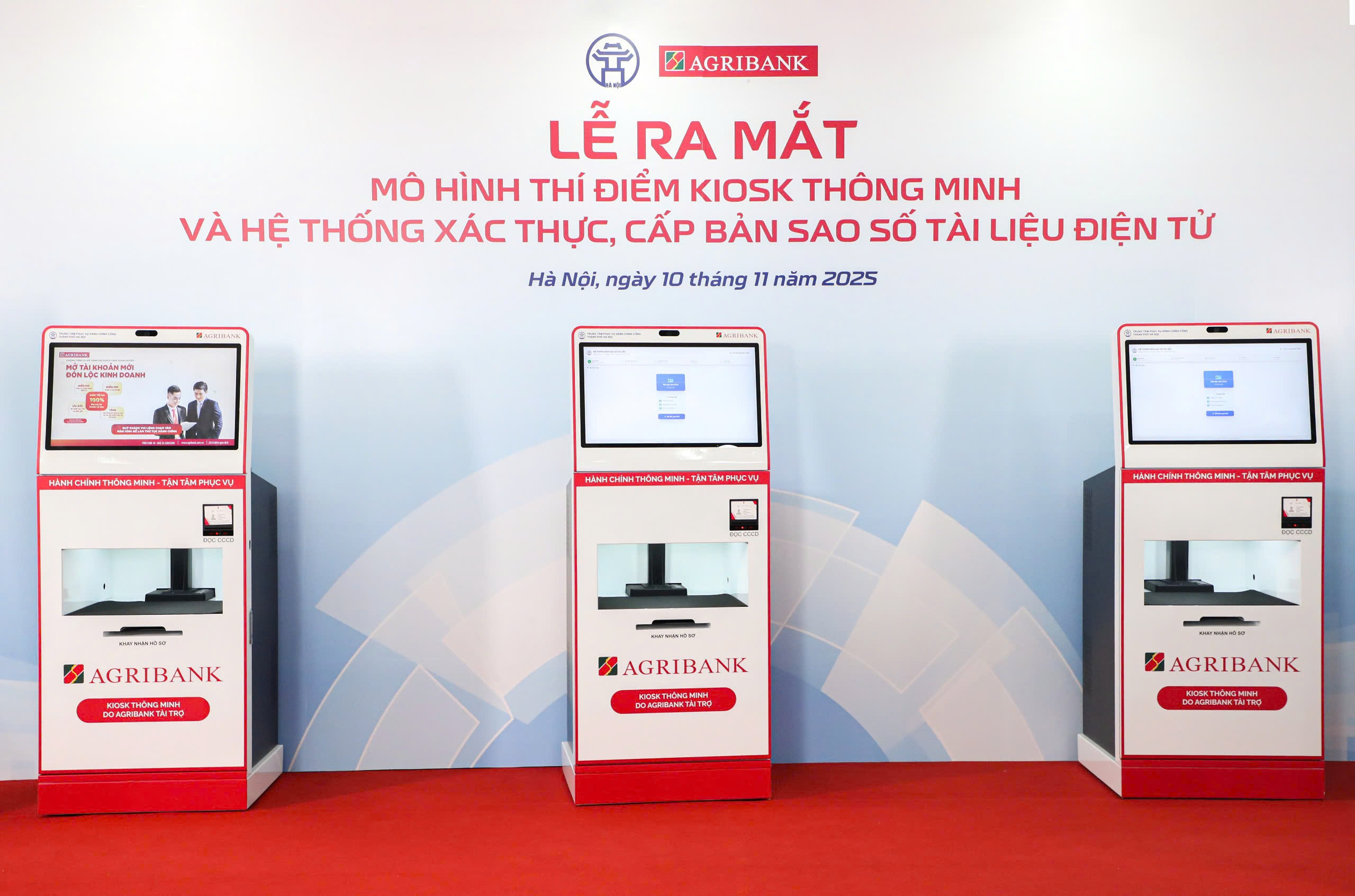 Kiosk thông minh và Hệ thống xác thực, cấp bản sao số tài liệu điện tử do Agribank tài trợ sẽ góp phần hỗ trợ Trung tâm Phục vụ Hành chính công thành phố Hà Nội nâng cao chất lượng phục vụ người dân, doanh nghiệp, góp phần thực hiện chiến lược chuyển đổi số và cải cách hành chính