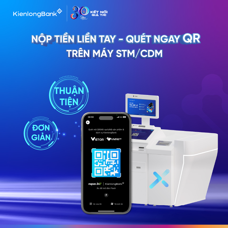 Nộp tiền nhanh qua mã QR trên STM/CDM của KienlongBank