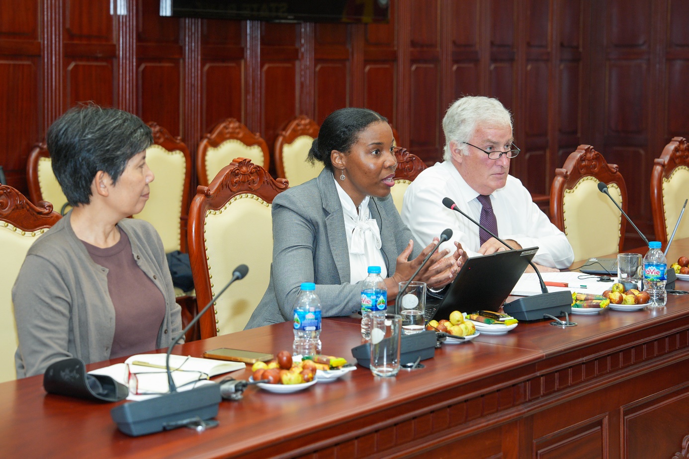 Đoàn hỗ trợ kỹ thuật của Quỹ Tiền tệ Quốc tế (IMF) tại buổi làm việc (Ảnh: Hoàng Giáp)