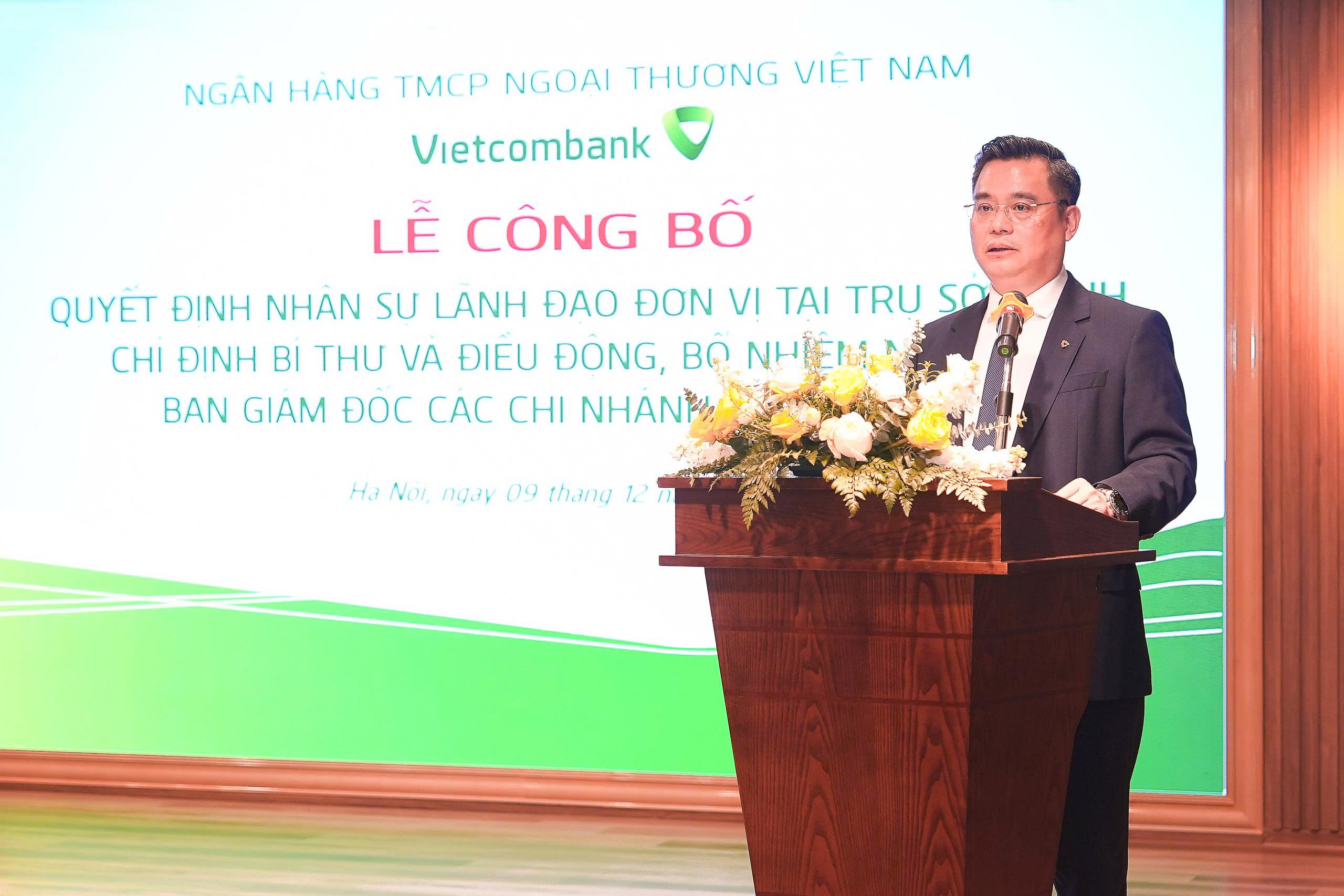 Ông Nguyễn Thanh Tùng - Ủy viên BCH Đảng bộ Chính phủ, Bí thư Đảng ủy, Chủ tịch HĐQT Vietcombank phát biểu chỉ đạo