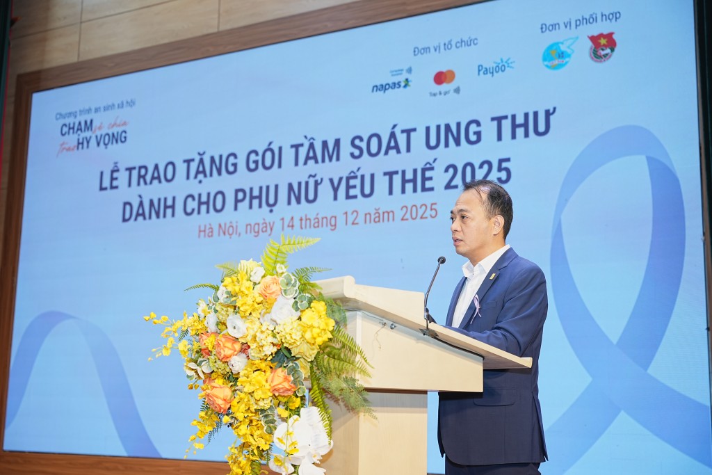Ông Nguyễn Đăng Hùng, Phó Tổng Giám đốc Công ty Cổ phần Thanh toán Quốc gia Việt Nam NAPAS phát biểu tại chương trình