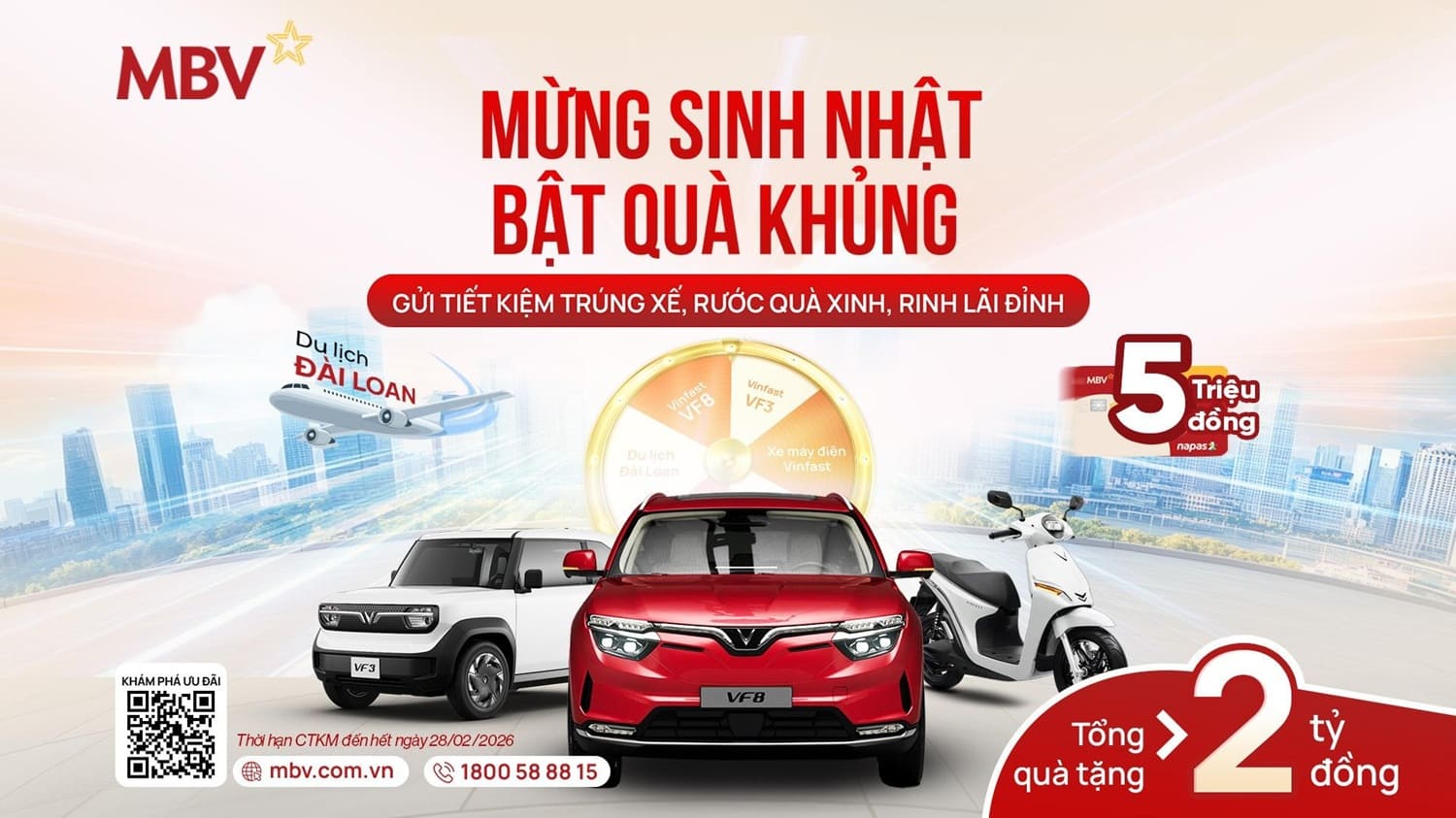 Chương trình ưu đãi dành cho Khách hàng gửi tiết kiệm với tổng giá trị quà tặng lên đến hơn 2 tỷ đồng. Ảnh: Ảnh: Ngân hàng MBV