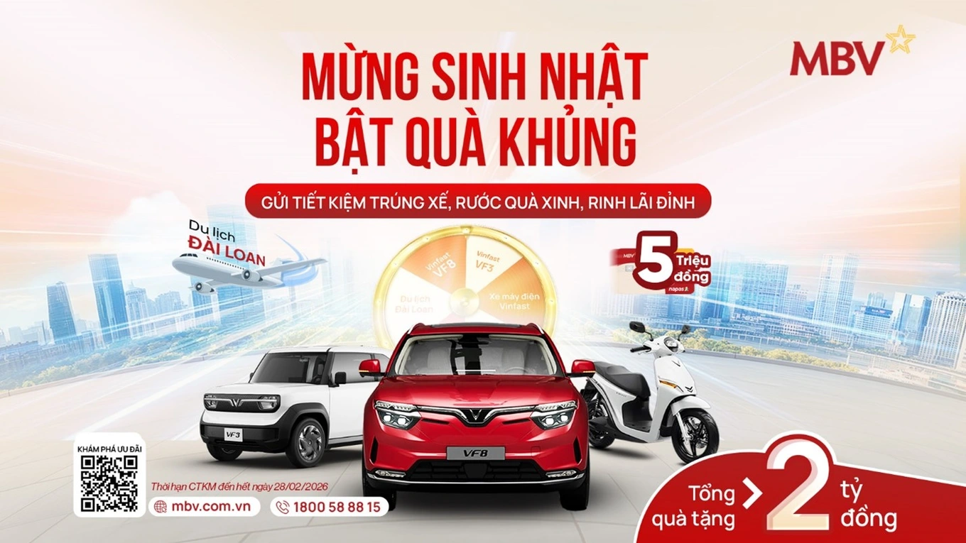 Chương trình ưu đãi hấp dẫn dành cho khách hàng gửi tiết kiệm, với tổng giá trị quà tặng lên đến hơn 2 tỷ đồng (Ảnh: MBV).