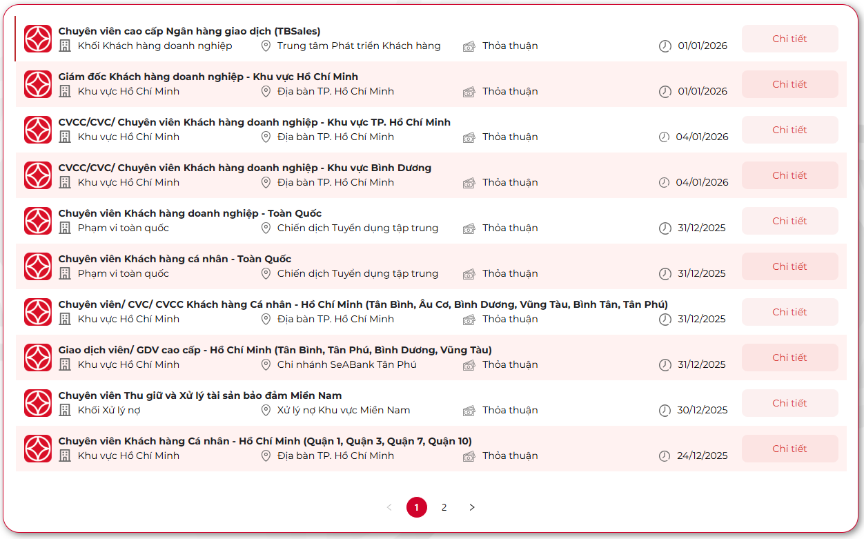 SeABank tuyển dụng nhân sự cuối năm khu vực miền Nam
