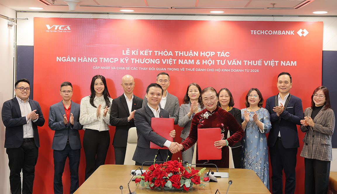 VTCA và Techcombank ký thỏa thuận hợp tác cập nhật và chia sẻ các thay đổi quan trọng về thuế dành cho hộ kinh doanh từ năm 2026.