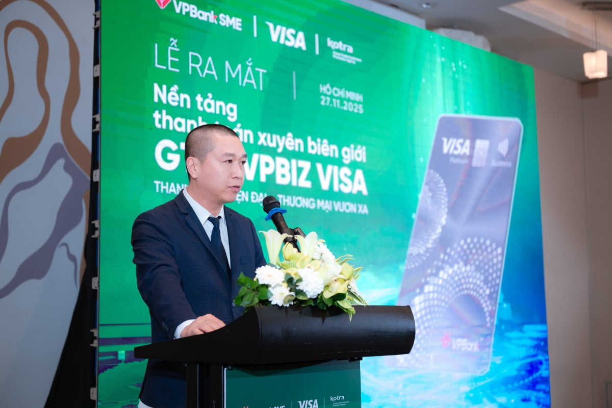 Ông Chử Minh Tuấn- Giám đốc TT Kinh doanh sản phẩm số và Giải pháp thanh toán VPBankSME phát biểu tại sự kiện.