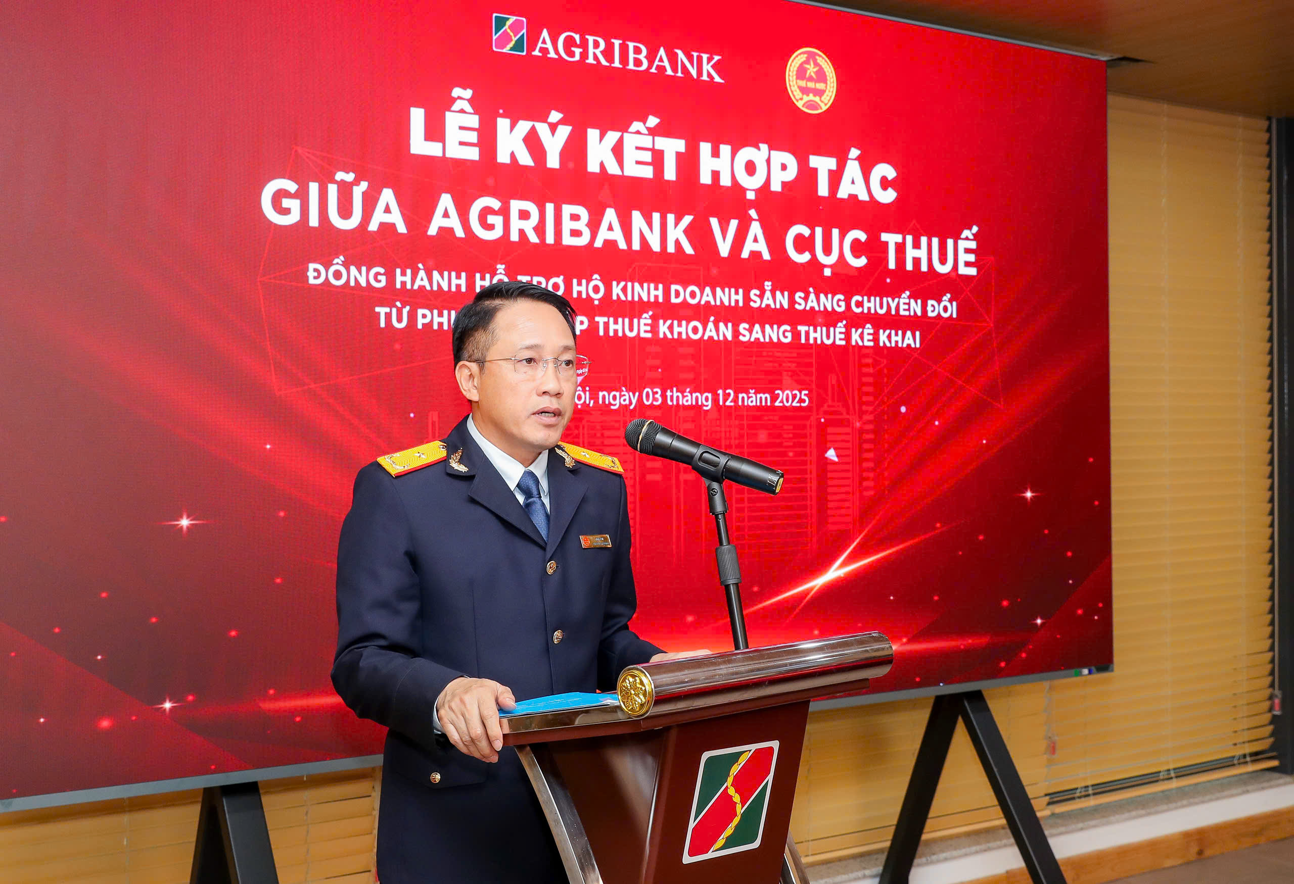 Ông Mai Sơn - Phó Cục trưởng Cục Thuế phát biểu tại Lễ ký kết