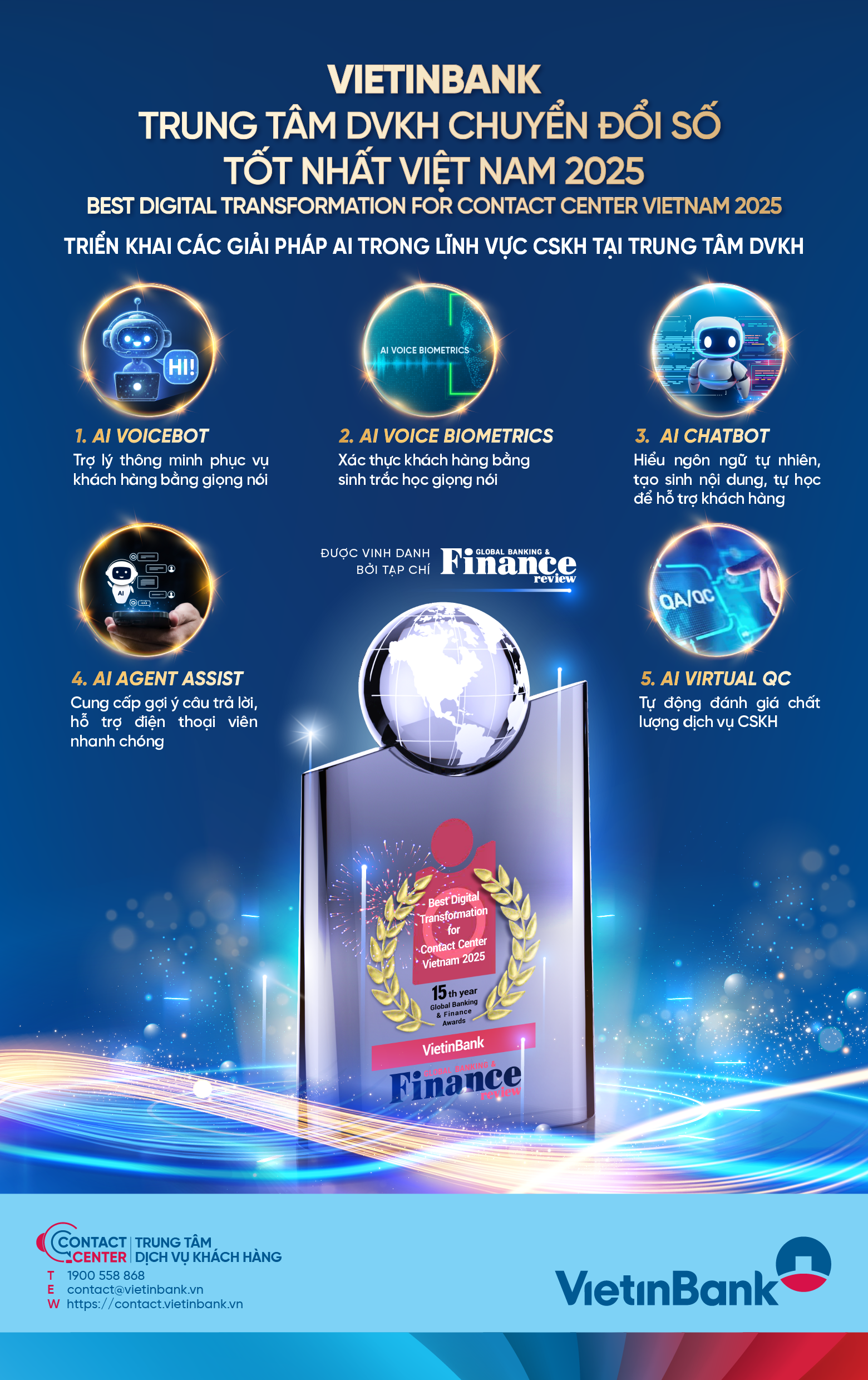 VietinBank nhận giải thưởng “Trung tâm Dịch vụ Khách hàng chuyển đổi số tốt nhất Việt Nam 2025”