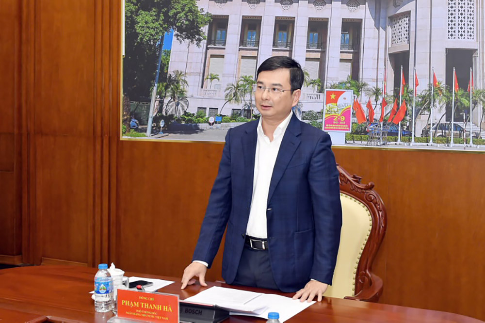 Phó Thống đốc Phạm Thanh Hà phát biểu chỉ đạo tại cuộc họp