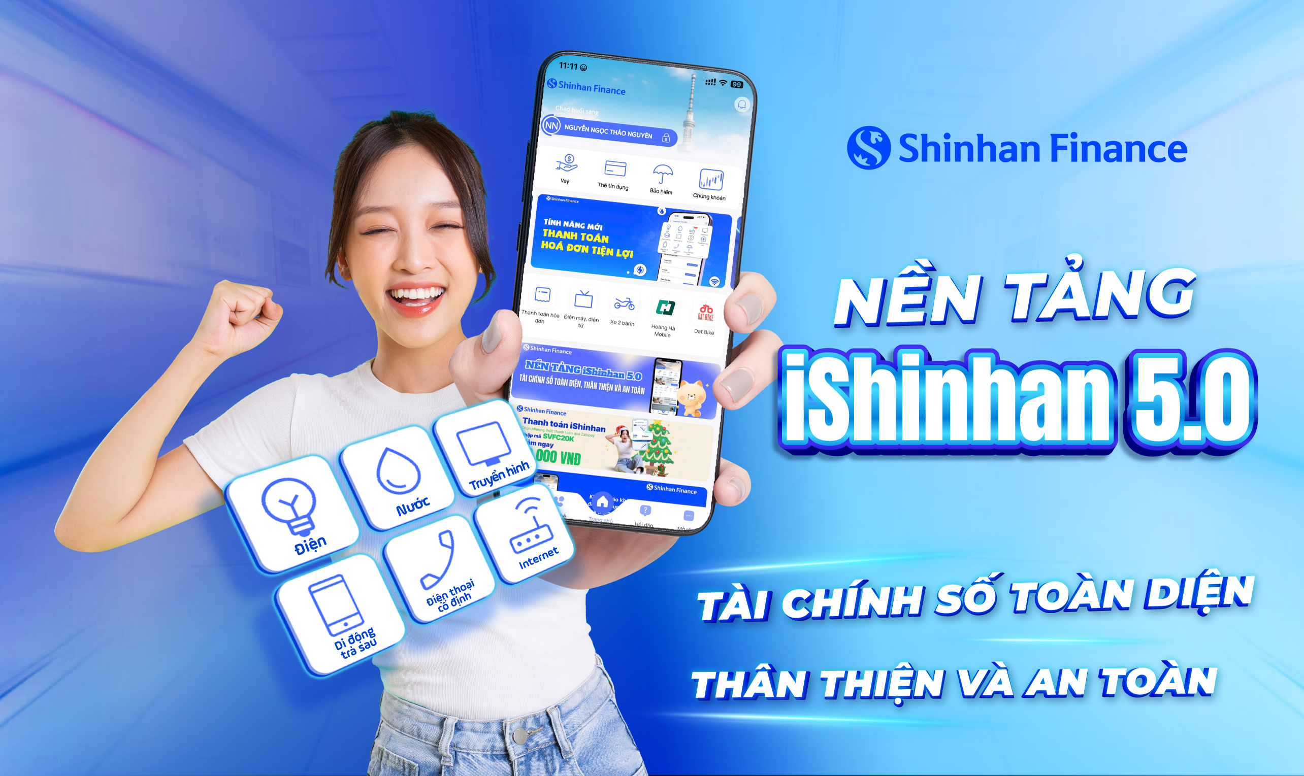 iShinhan 5.0 cung cấp thêm nhiều dịch vụ và tiện ích, tích hợp các giải pháp công nghệ hiện đại cho trải nghiệm tài chính số toàn diện, thân thiện và an toàn