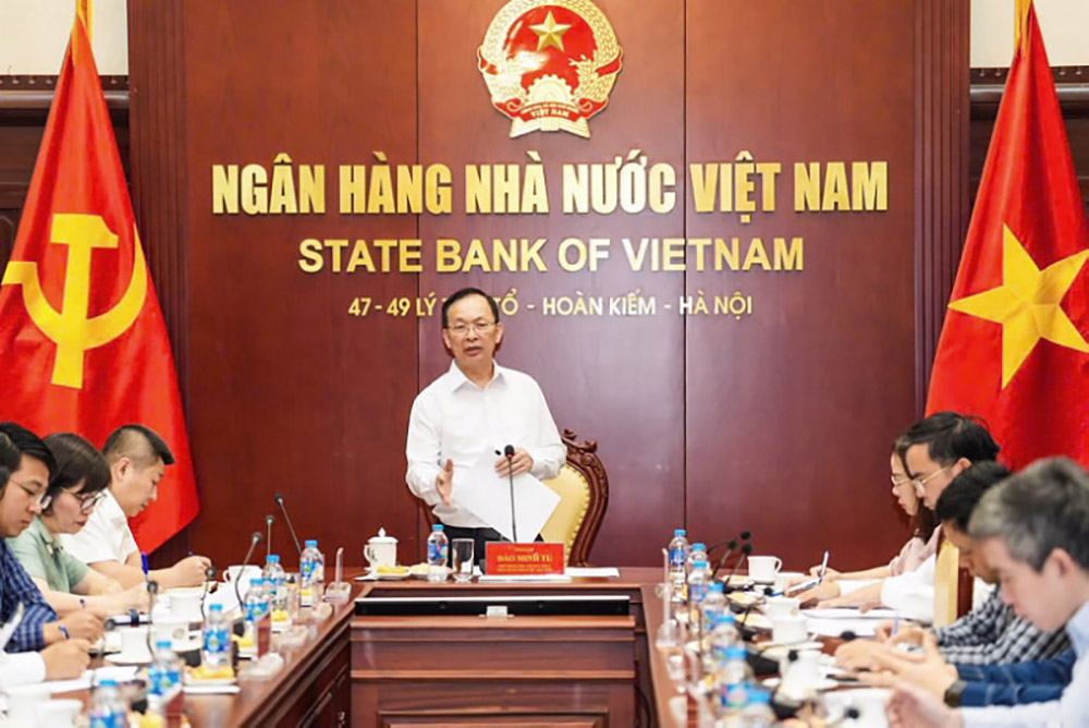 Phó Thống đốc Thường trực Đào Minh Tú phát biểu tại buổi làm việc
