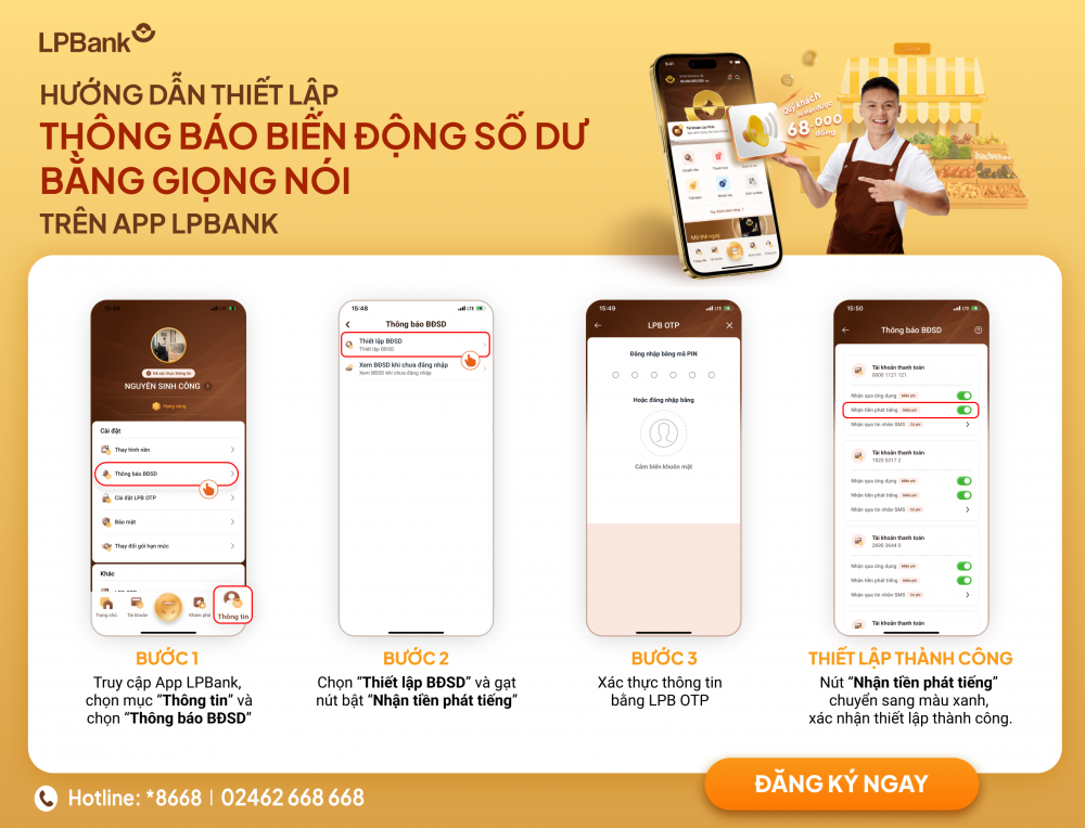 Nhận thông báo số dư bằng giọng nói ngay trên app LPBank của Ngân hàng Lộc Phát