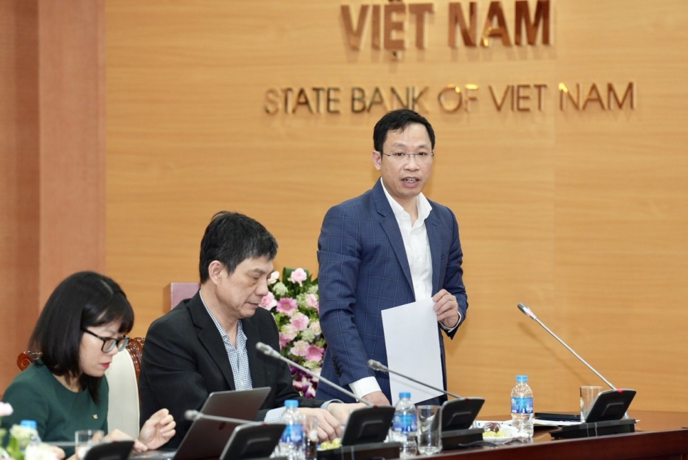 Ông Nguyễn Phi Lân, Vụ trưởng Vụ Dự báo, Thống kê và Ổn định tiền tệ - tài chính phát biểu tại hội nghị