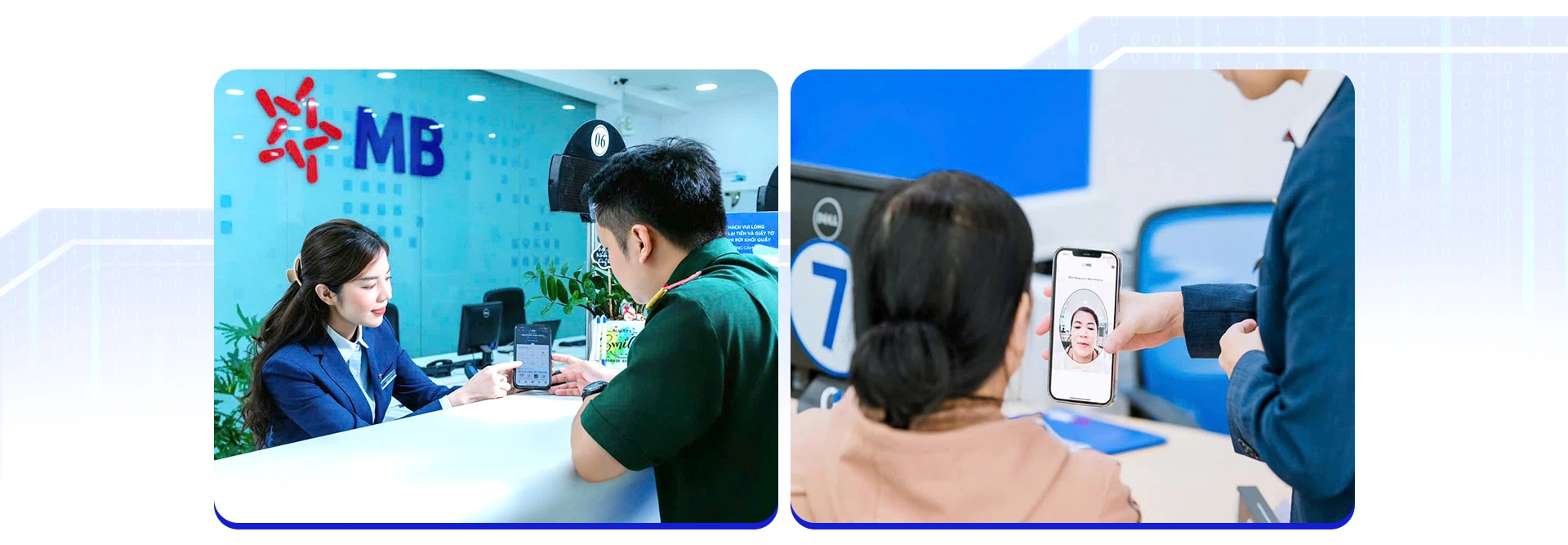 Nhân viên MB hướng dẫn khách hàng bảo mật tài khoản.