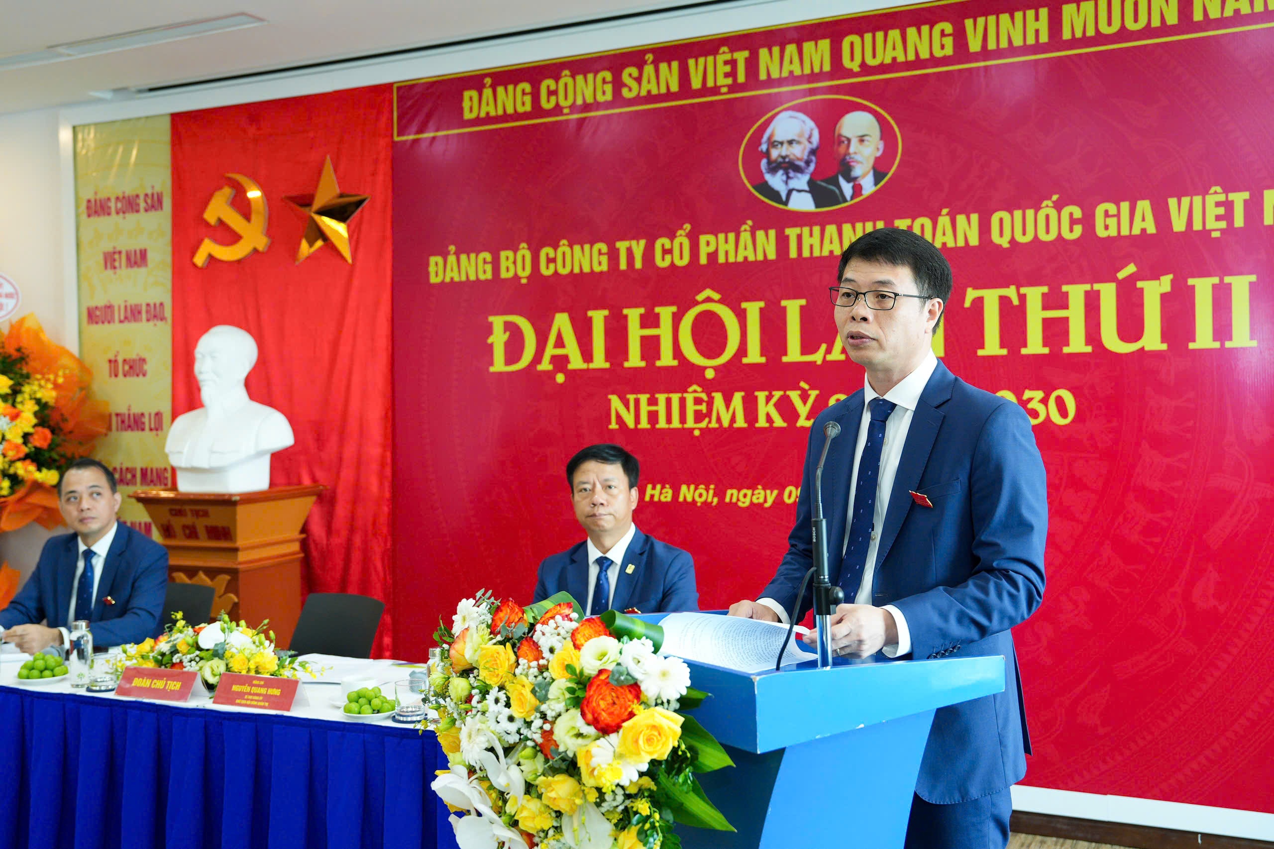 Đồng chí Nguyễn Quang Hưng, Bí Đảng ủy, Chủ tịch HĐQT NAPAS phát biểu tại Đại hội