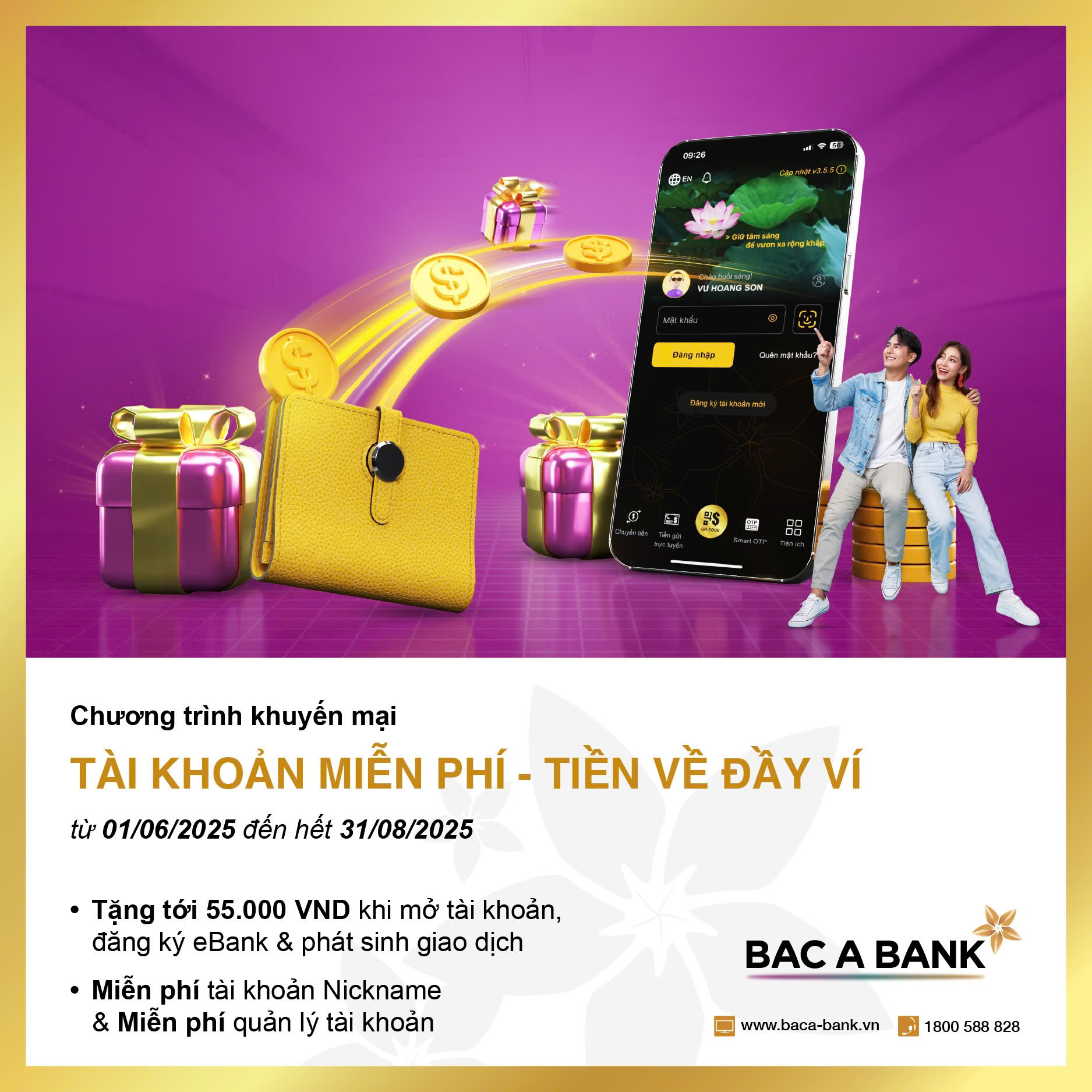 Cùng Bac A Bank mở tài khoản miễn phí, nhận tiền thưởng “đầy ví”