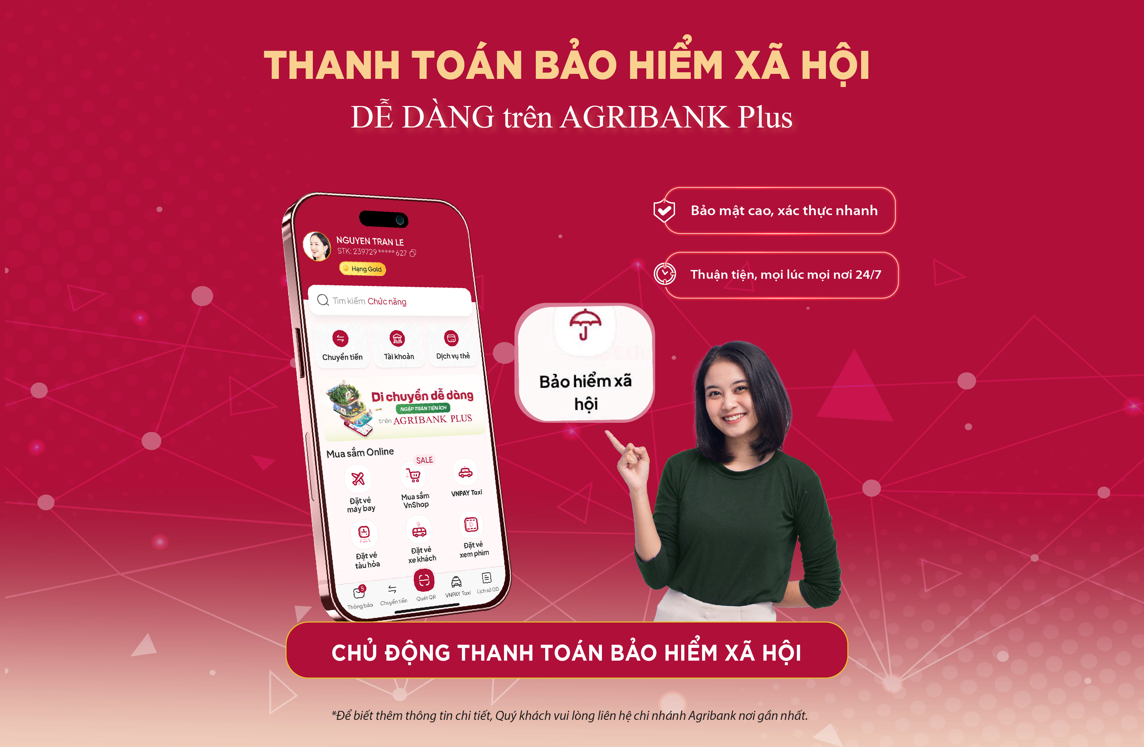 Agribank triển khai dịch vụ thanh toán Bảo hiểm xã hội trên ứng dụng Agribank Plus