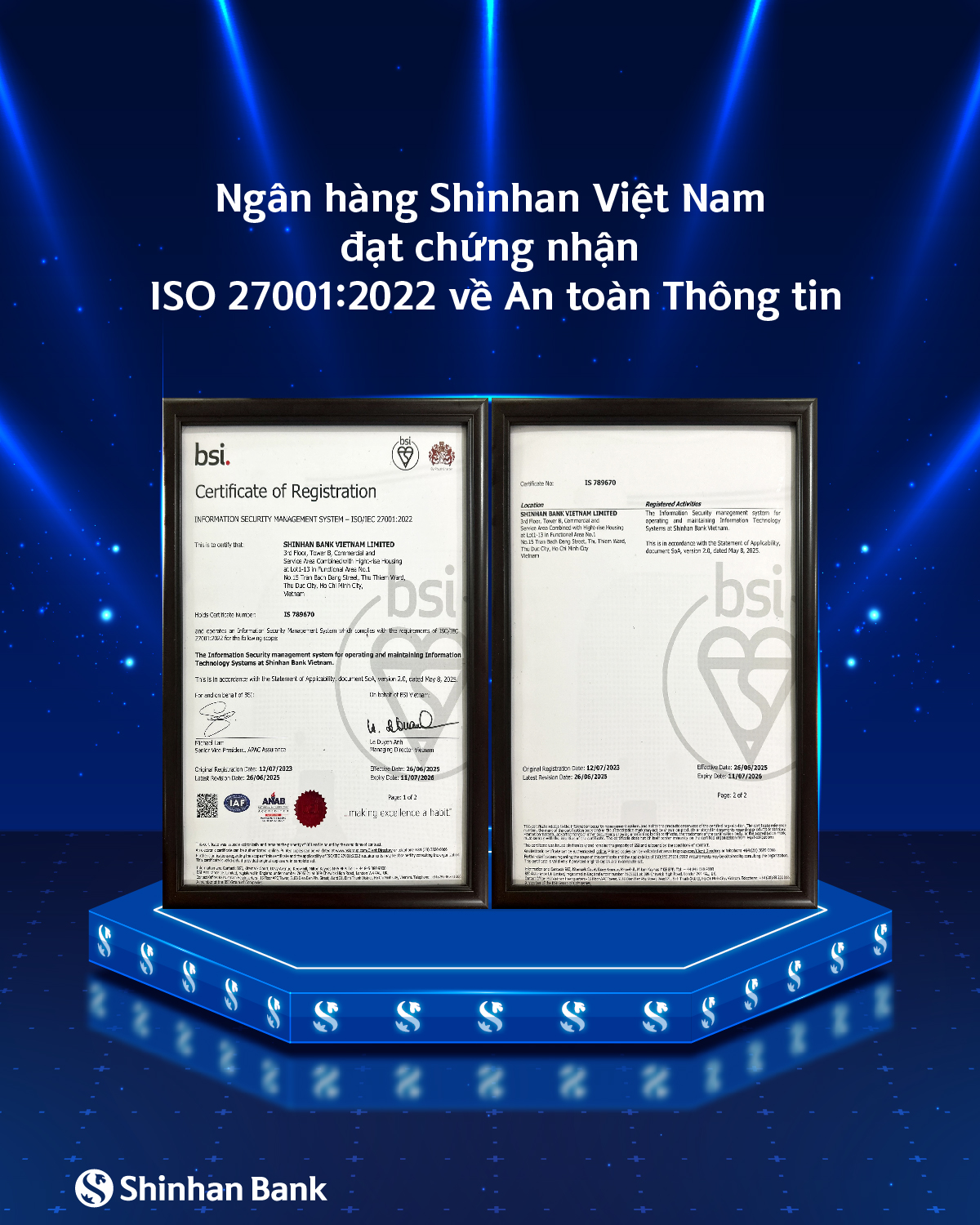 Ngân hàng Shinhan Việt Nam nhận chứng nhận iso 27001:2022 về an toàn thông tin
