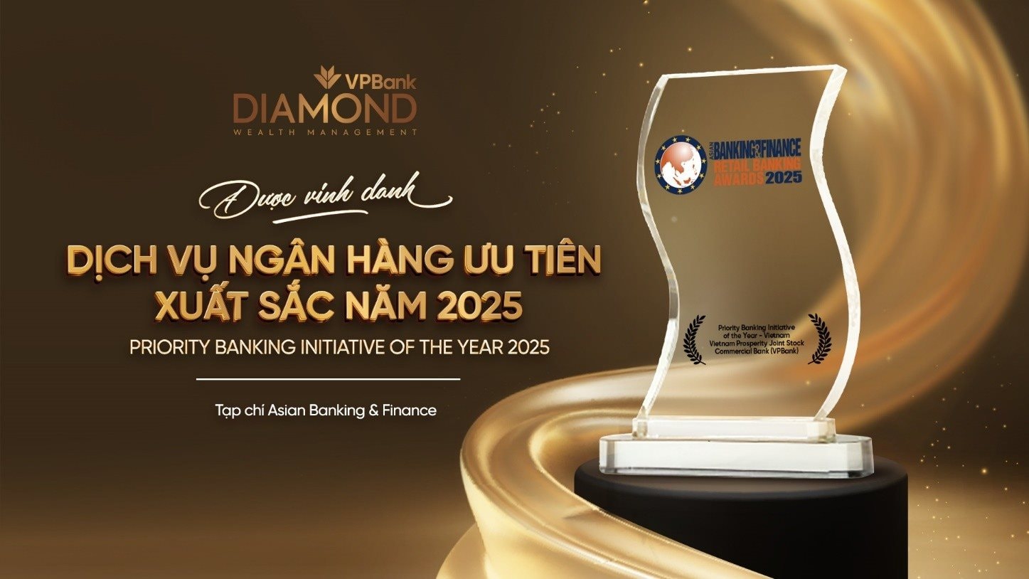 Giải thưởng “Dịch vụ ngân hàng ưu tiên xuất sắc nhất Việt Nam 2025” do Asian Banking & Finance trao tặng VPBank.