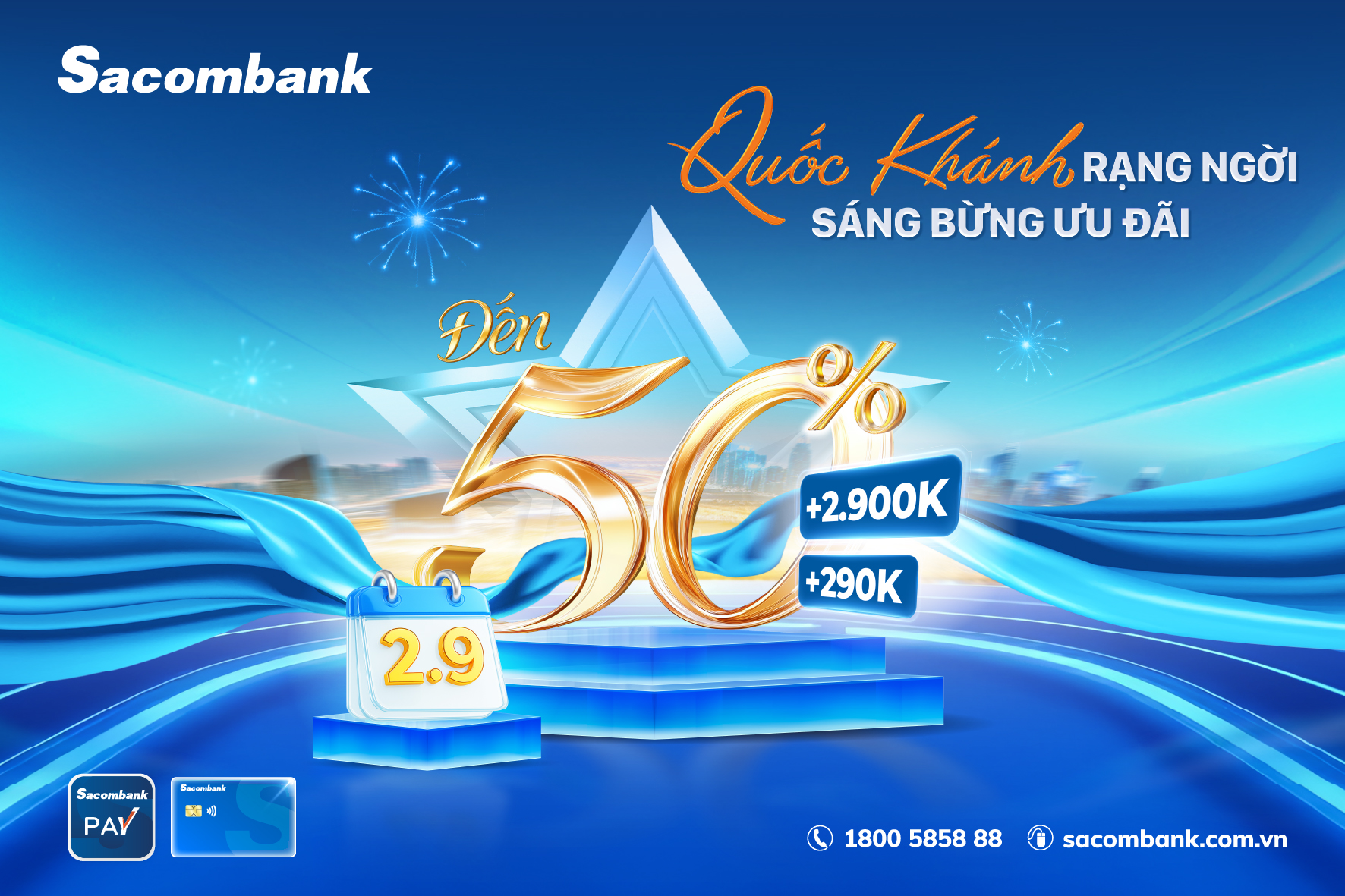Sacombank hoàn tiền cho khách hàng đến 2,9 triệu đồng dịp 2/9
