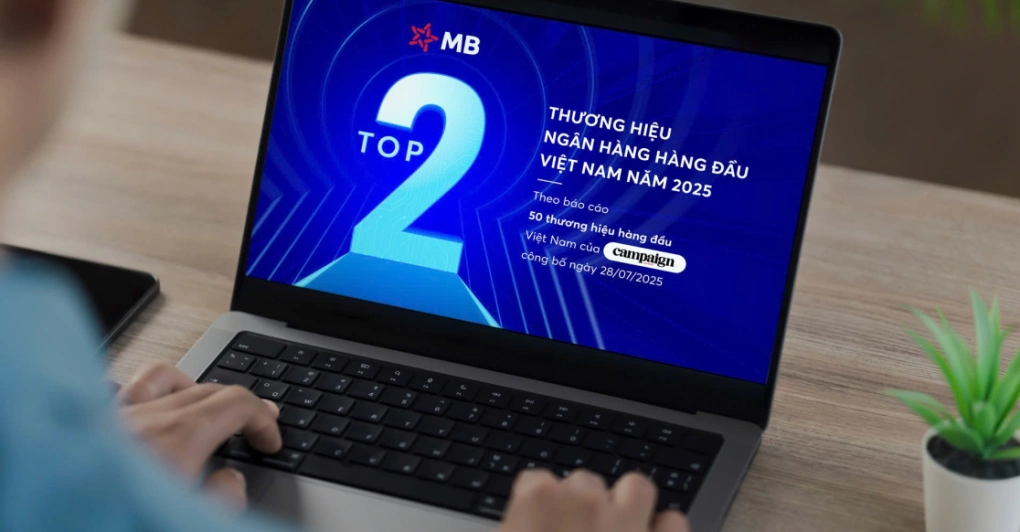MB thuộc top 50 thương hiệu hàng đầu, top 2 thương hiệu ngân hàng tại Việt Nam. Ảnh: MB