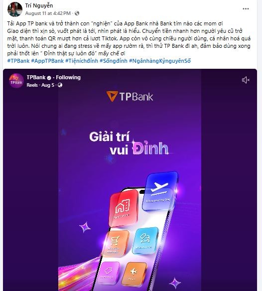 App TPBank nhận được nhiều phản hồi tích cực từ người dùng.