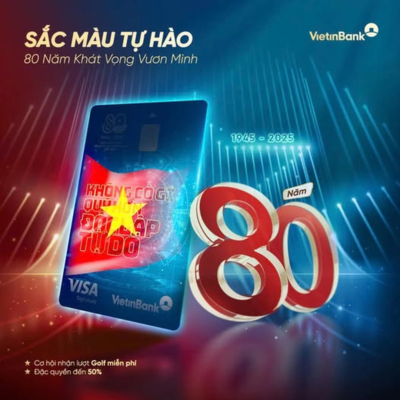 Thẻ VietinBank Visa Signature với điểm nhấn nổi bật là biểu tượng cờ đỏ sao vàng