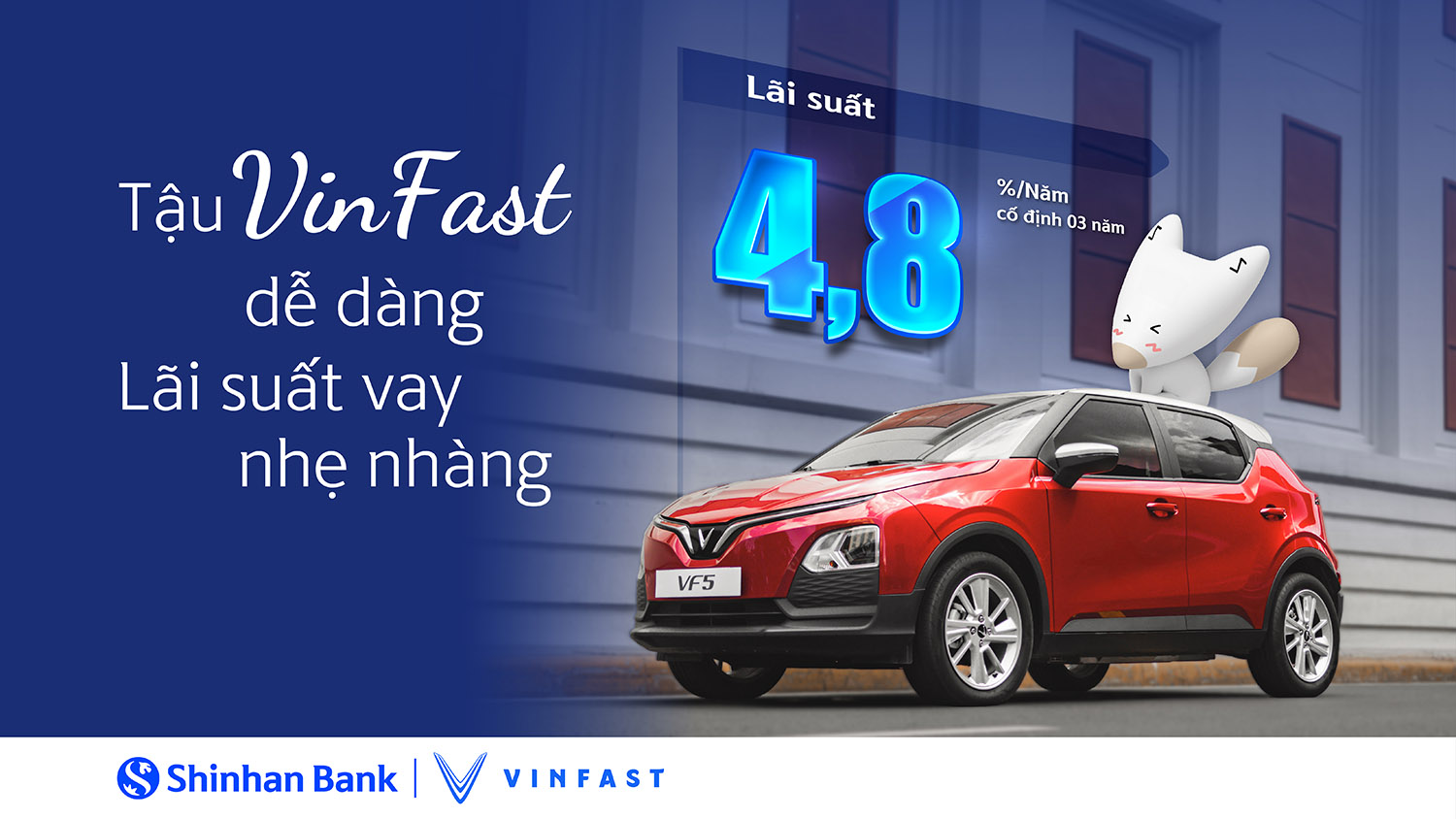 Ngân hàng Shinhan ưu đãi vay mua ô tô điện VinFast chỉ từ 4,8%/năm