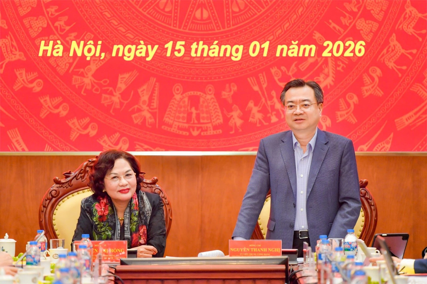 Đồng chí Nguyễn Thanh Nghị - Trưởng Ban Chính sách, Chiến lược Trung ương phát biểu tại buổi làm việc