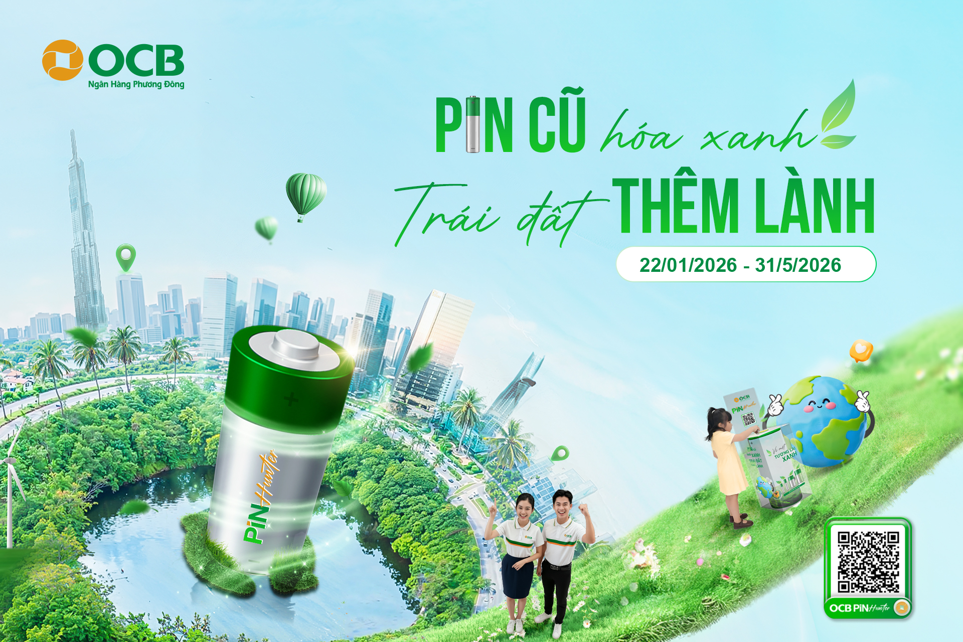 OCB PIN HUNTER tiếp nối hành trình “Pin cũ hóa xanh”