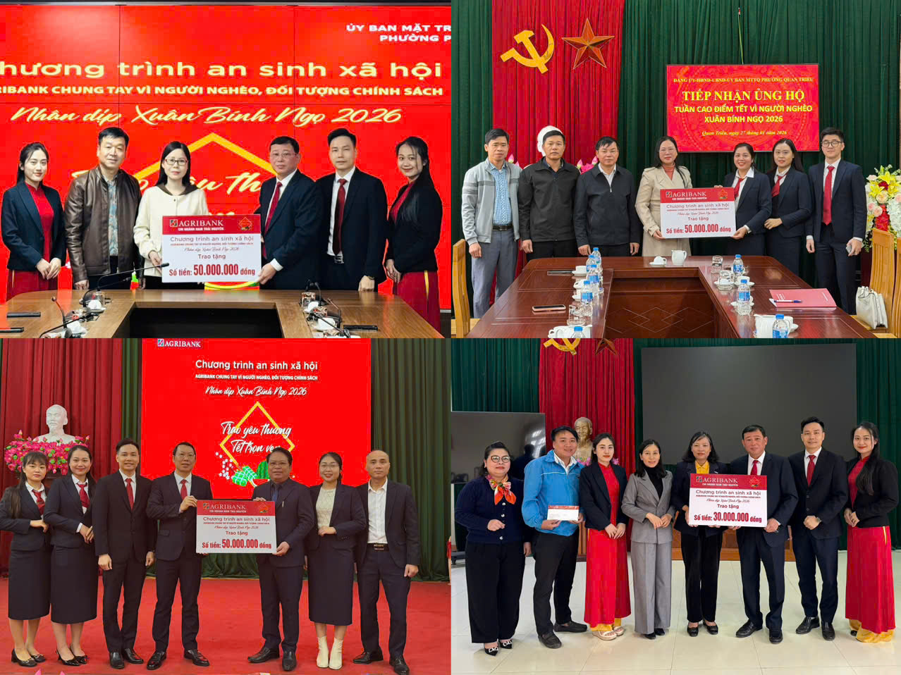 Agribank Chi nhánh Nam Thái Nguyên đồng loạt ra quân triển khai chương trình an sinh xã hội Tết Nguyên đán trên địa bàn nhiều phường