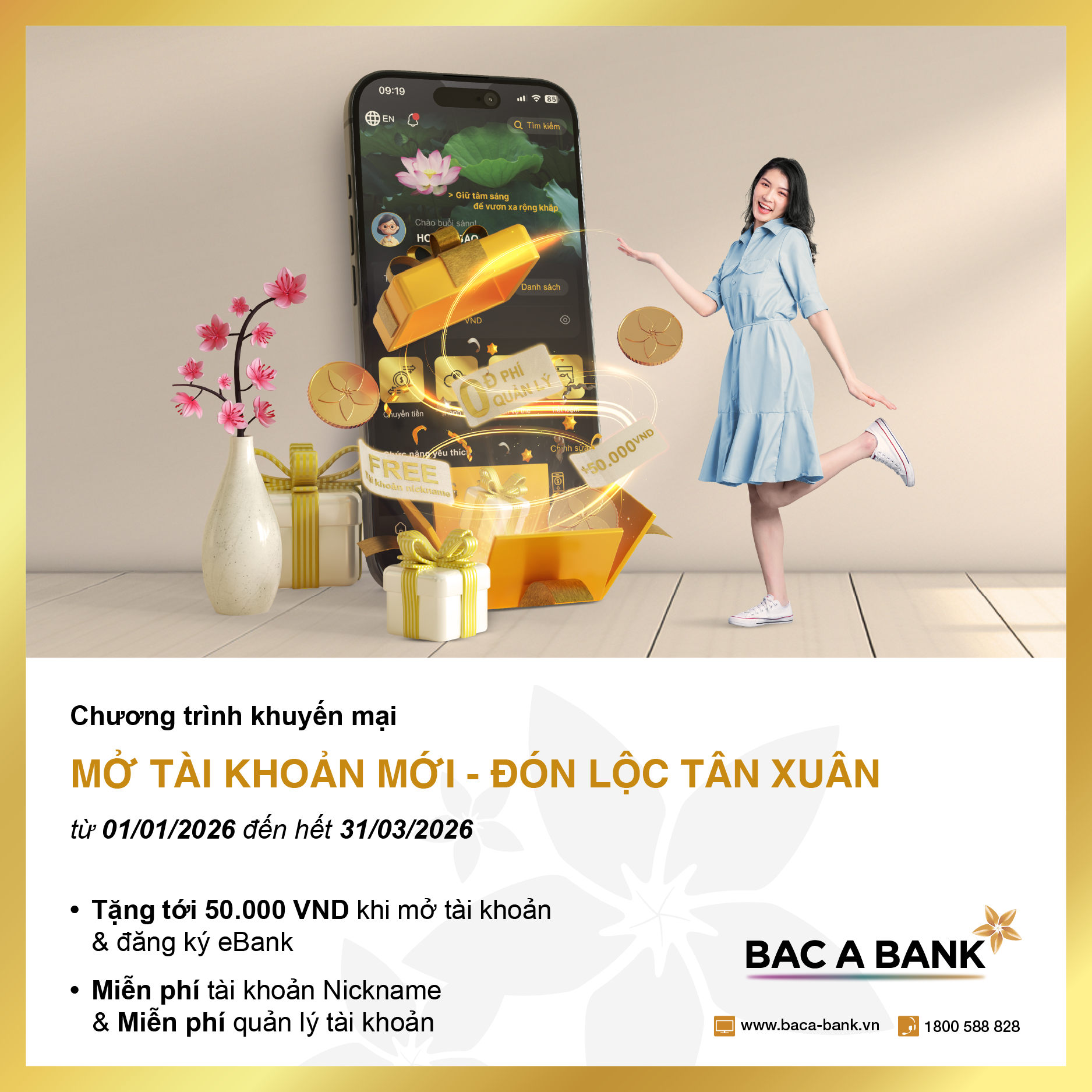 Chào năm 2026, cơ hội nhận lì xì mừng tài khoản mới từ BAC A BANK