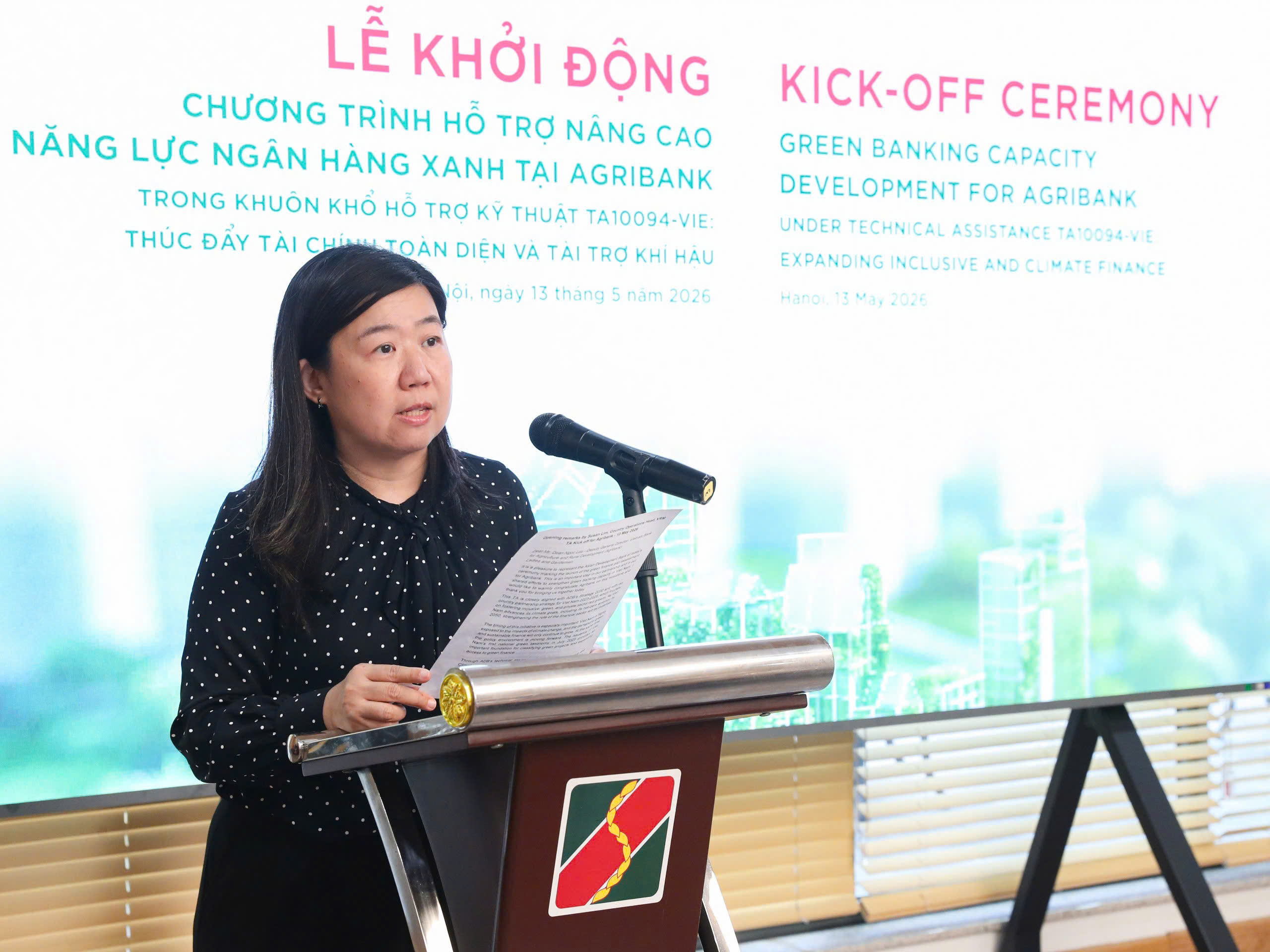 Bà Susan Lim - Trưởng Ban Điều hành Hoạt động Quốc gia ADB phát biểu khai mạc Lễ Khởi động