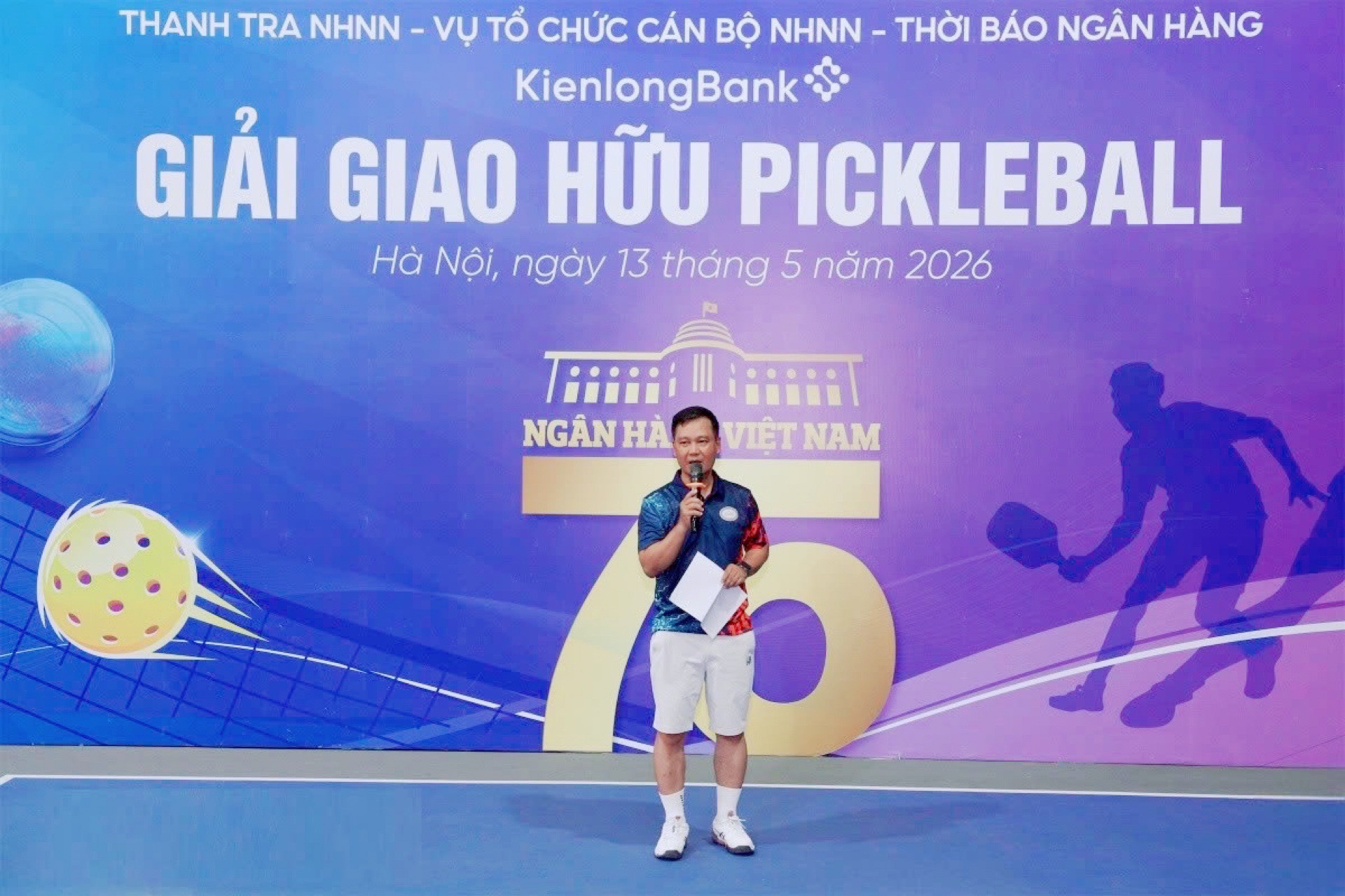 Ông Đỗ Anh Quân - Phó Chánh Thanh tra, Cơ quan Thanh tra NHNN phát biểu khai mạc giải giao hữu Pickleball