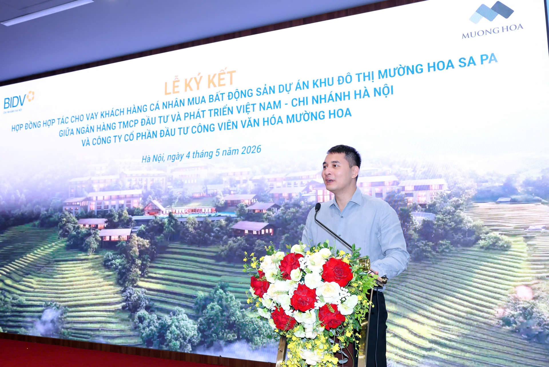 Ông Nguyễn Minh Nhật – Phó Chủ tịch Hội đồng Quản trị, Tổng Giám đốc Tập đoàn Alphanam, Tổng Giám đốc công ty CP Đầu tư Công viên Văn hóa Mường Hoa đánh giá cao sự hợp tác, nỗ lực của đội ngũ cán bộ BIDV Hà Nội trong suốt thời gian qua