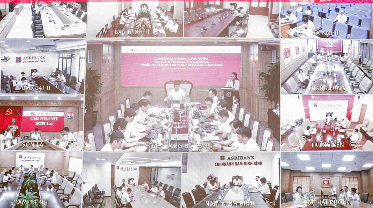 Đại diện các chi nhánh báo cáo, đề xuất giải pháp tại chương trình thông qua hệ thống kết nối trực tuyến