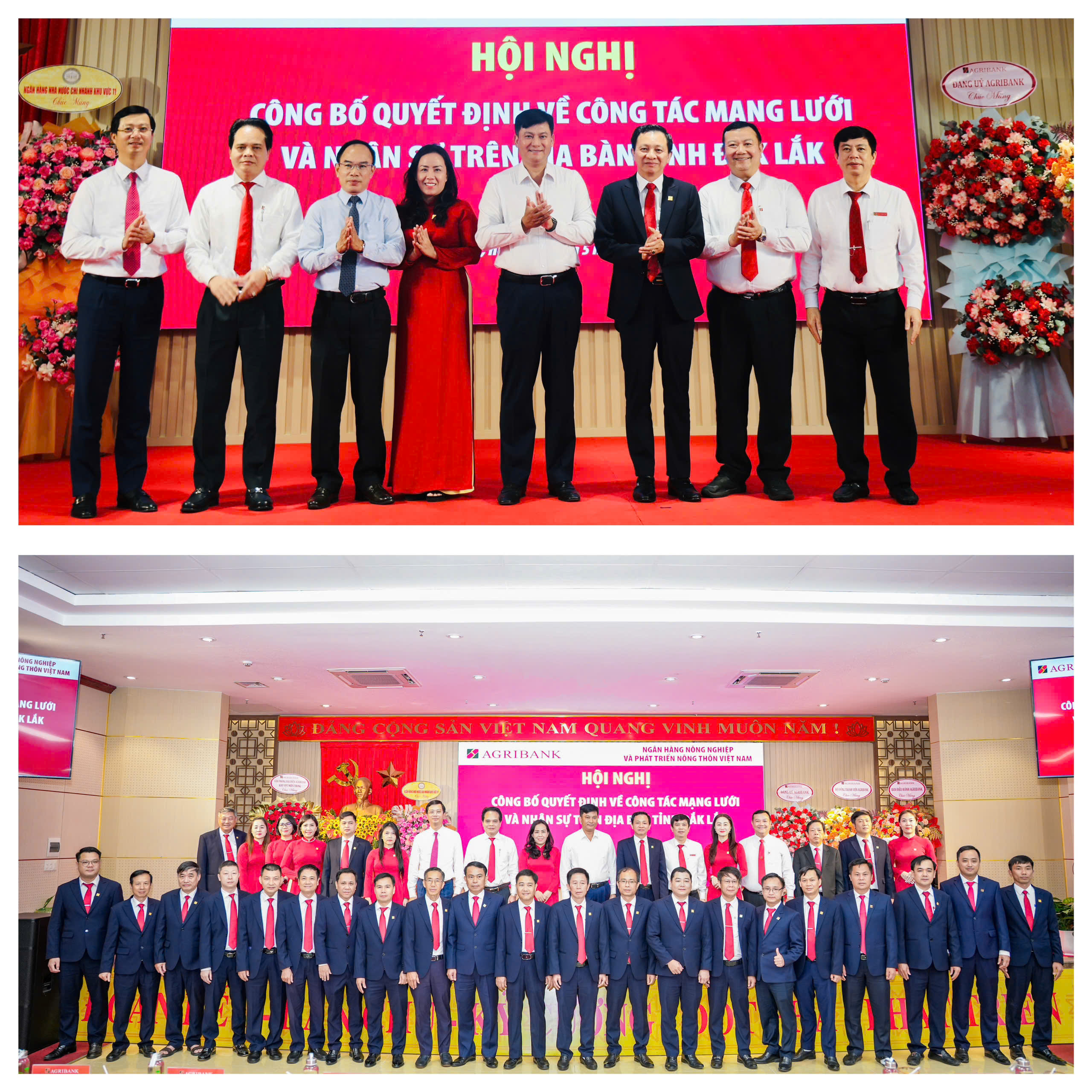 Ban Lãnh đạo Agribank chụp hình lưu niệm cùng cán bộ Chi nhánh