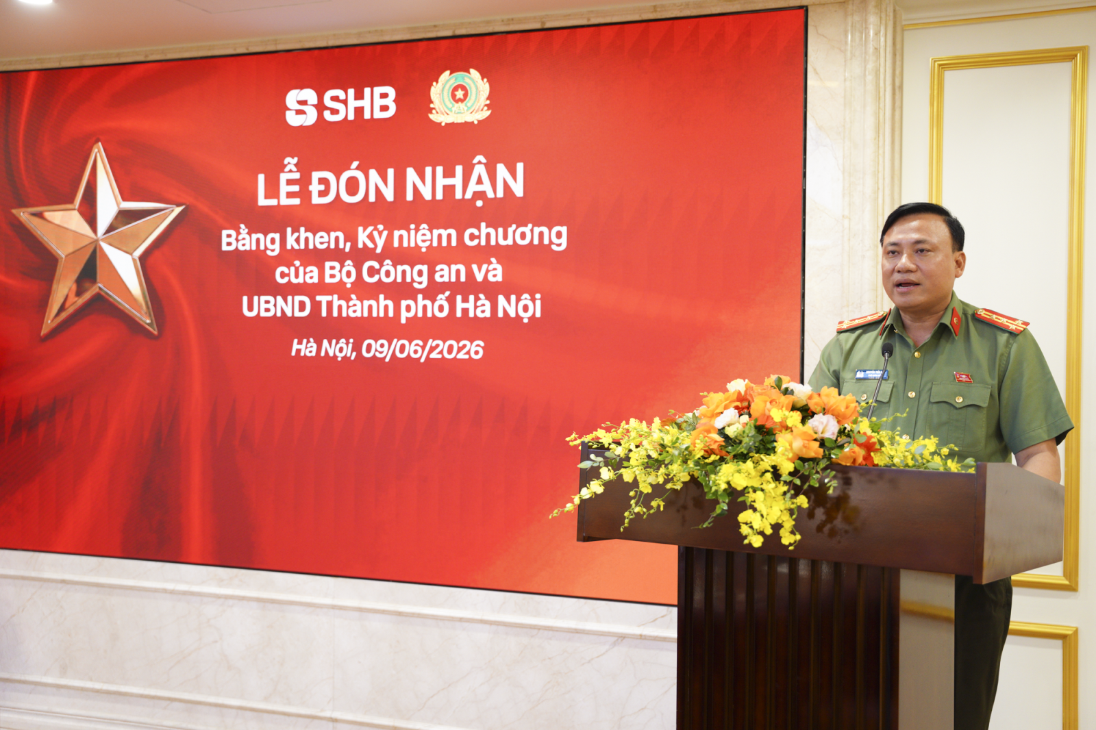 Đại tá Nguyễn Tiến Đạt, Phó giám đốc Công an TP Hà Nội phát biểu tại buổi lễ