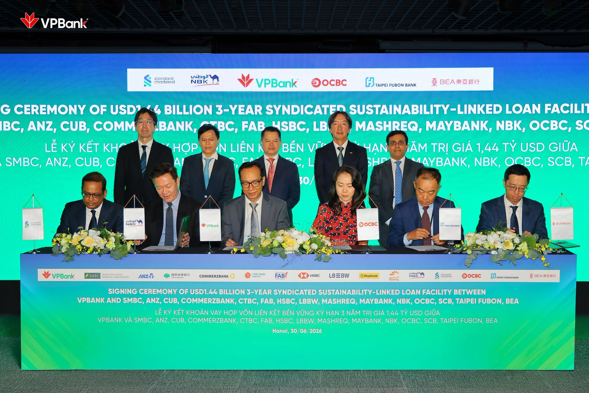 VPBank ký kết khoản vay hợp vốn liên kết bền vững đầu tiên trị giá 1.44 tỷ USD.