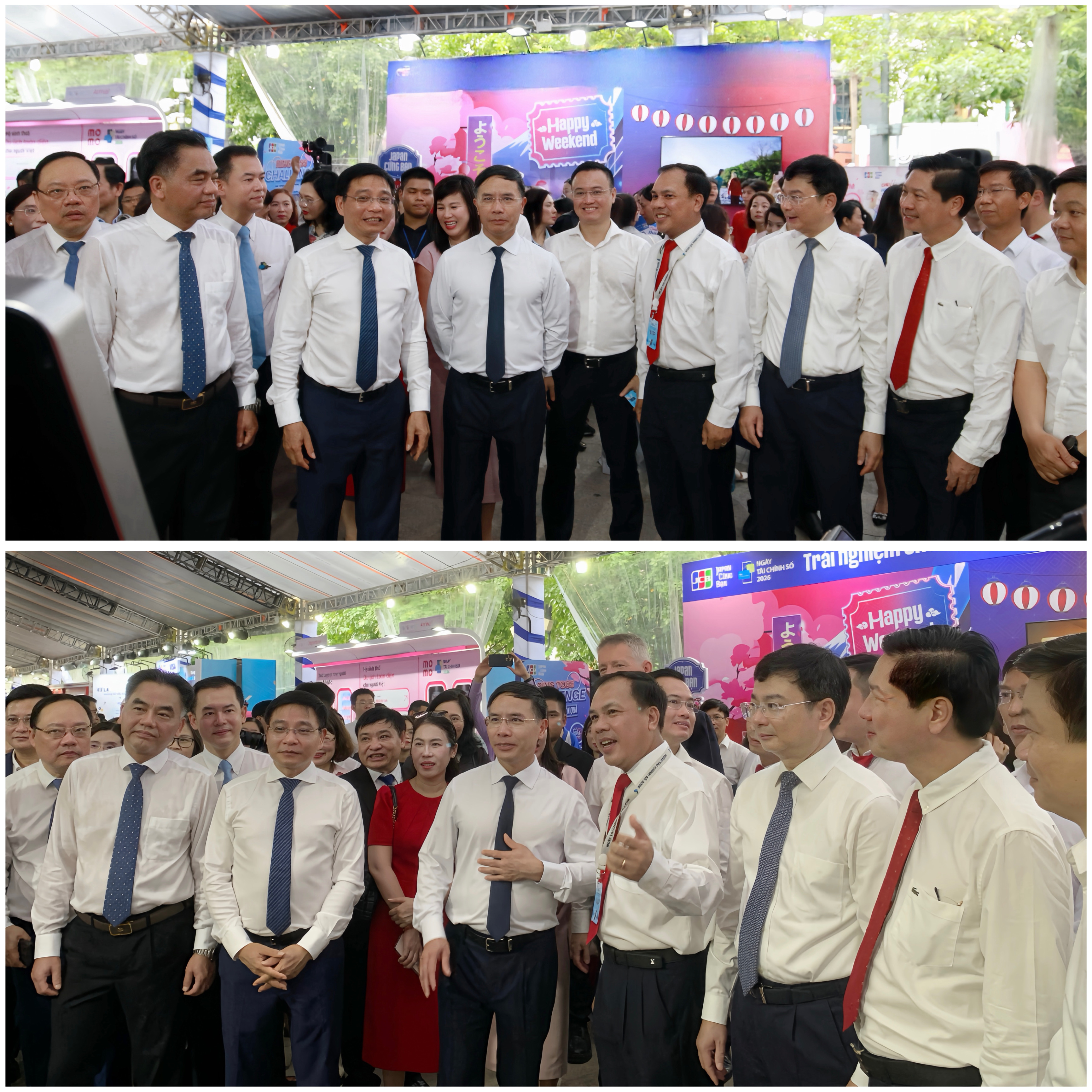 Phó Thủ tướng Chính Phủ Nguyễn Văn Thắng, Thống đốc Ngân hàng Nhà nước Phạm Đức Ấn và đoàn đại biểu tham quan gian hàng Agribank tại sự kiện