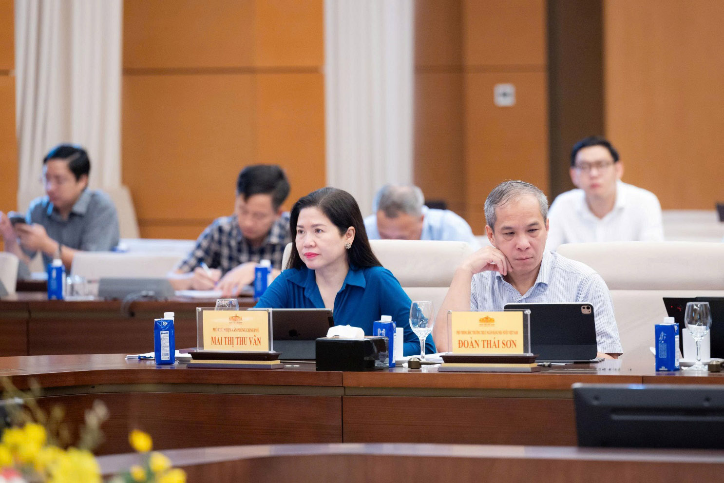 Phó Thống đốc Thường trực NHNN Đoàn Thái Sơn (bên phải) tham dự phiên họp (ảnh: quochoi.vn)