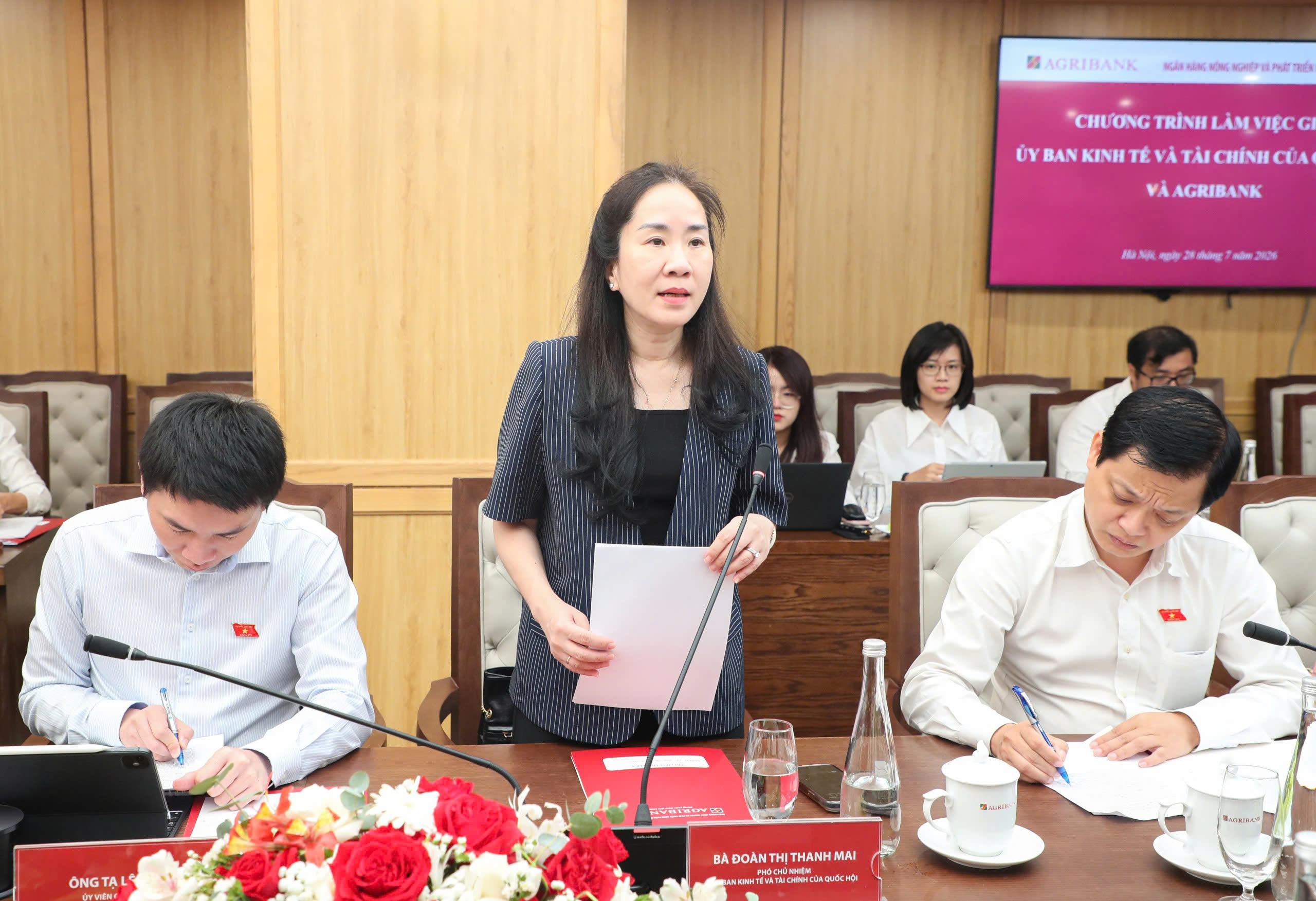 Bà Đoàn Thị Thanh Mai - Phó Chủ nhiệm Ủy ban Kinh tế và Tài chính của Quốc hội phát biểu tại buổi làm việc