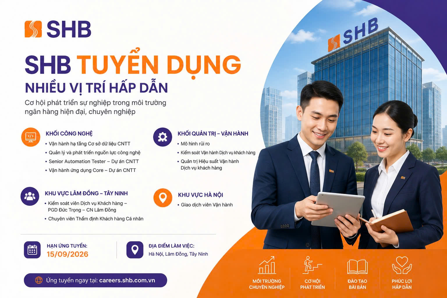 SHB tuyển dụng loạt vị trí công nghệ, vận hành và quản trị rủi ro