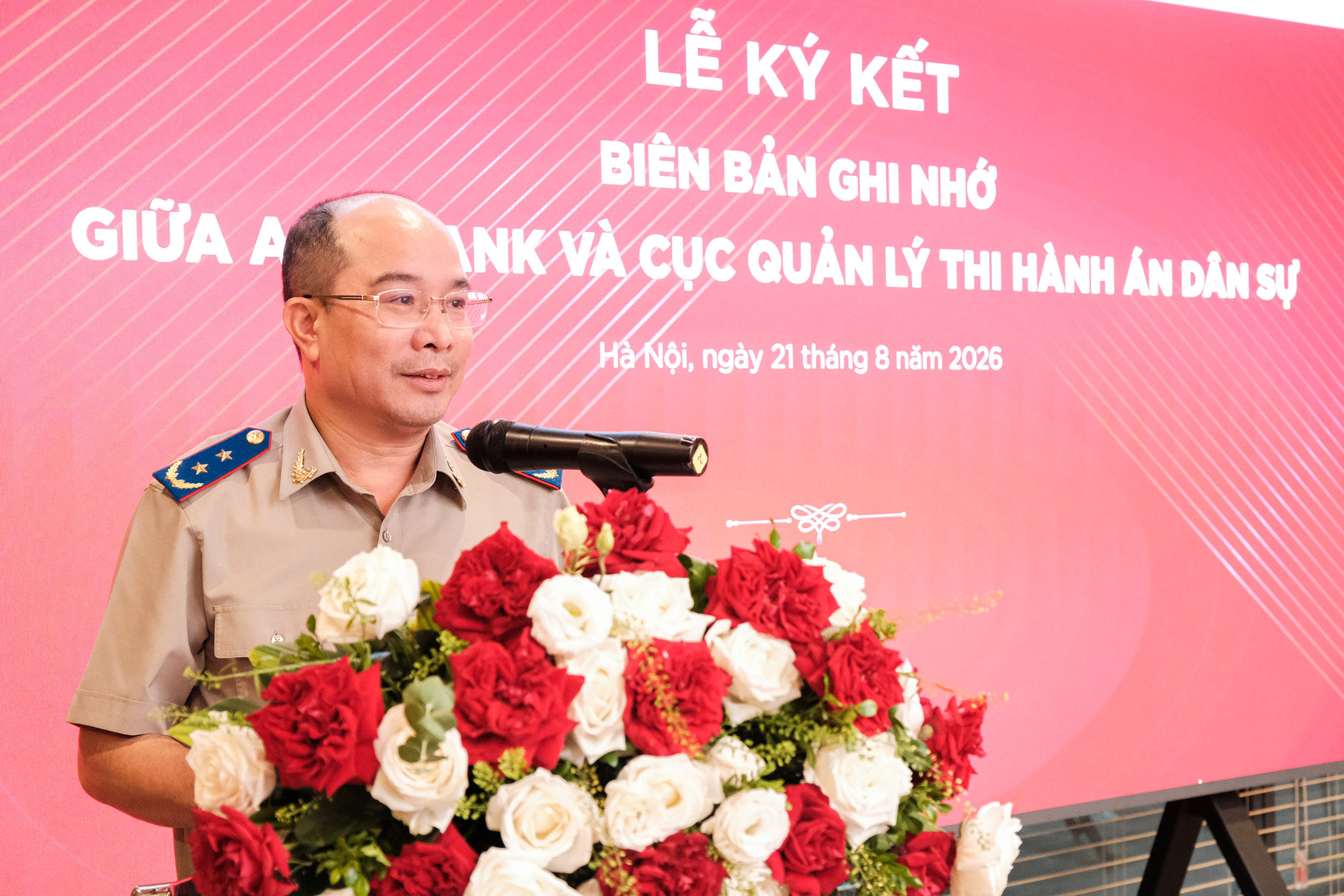 Ông Nguyễn Thắng Lợi - Cục trưởng Cục Quản lý Thi hành án dân sự phát biểu tại Lễ ký kết